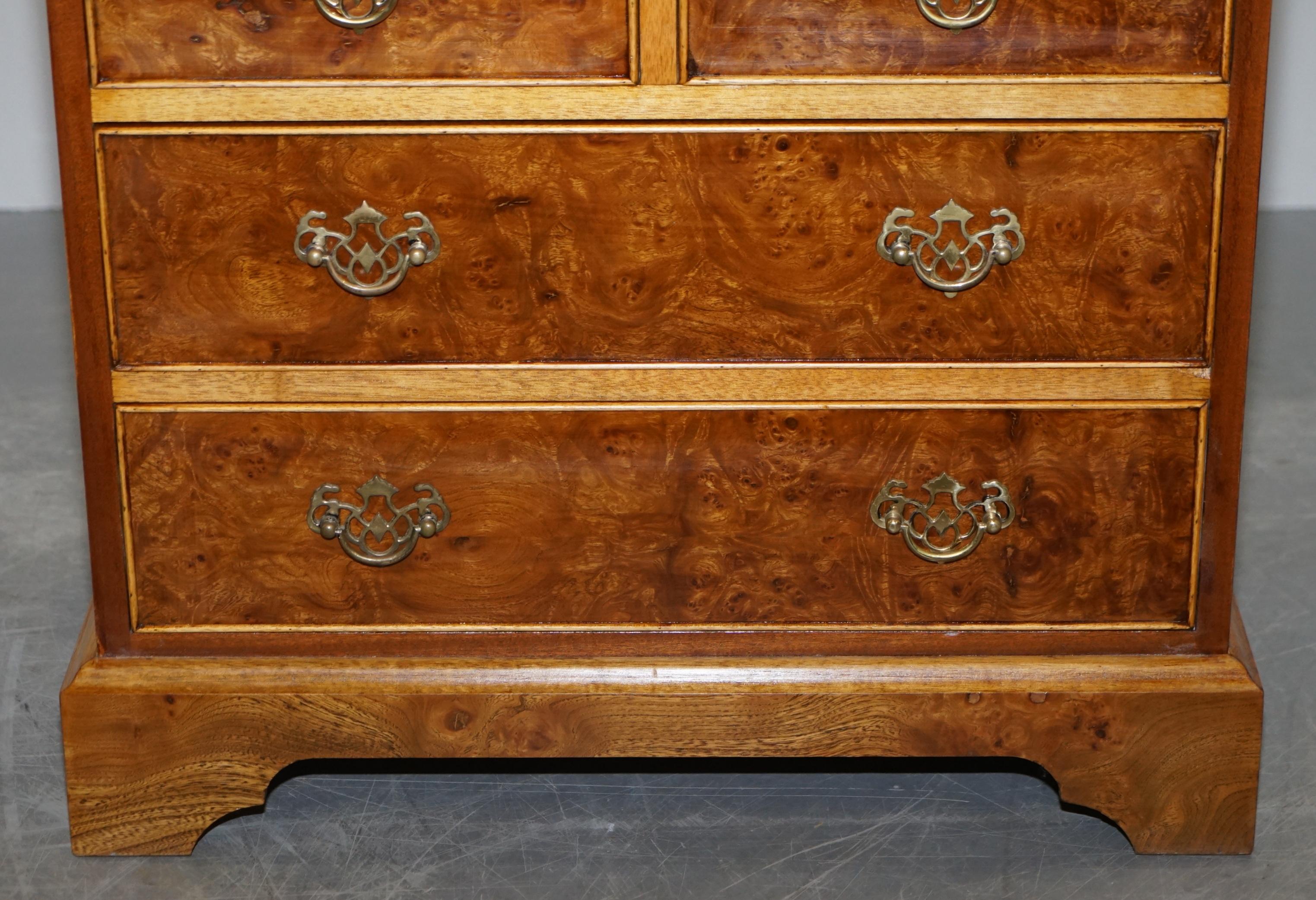 Stunning Pair of Burr & Burl Walnut & Elm Bedside, Side Table Chest of Drawers 10