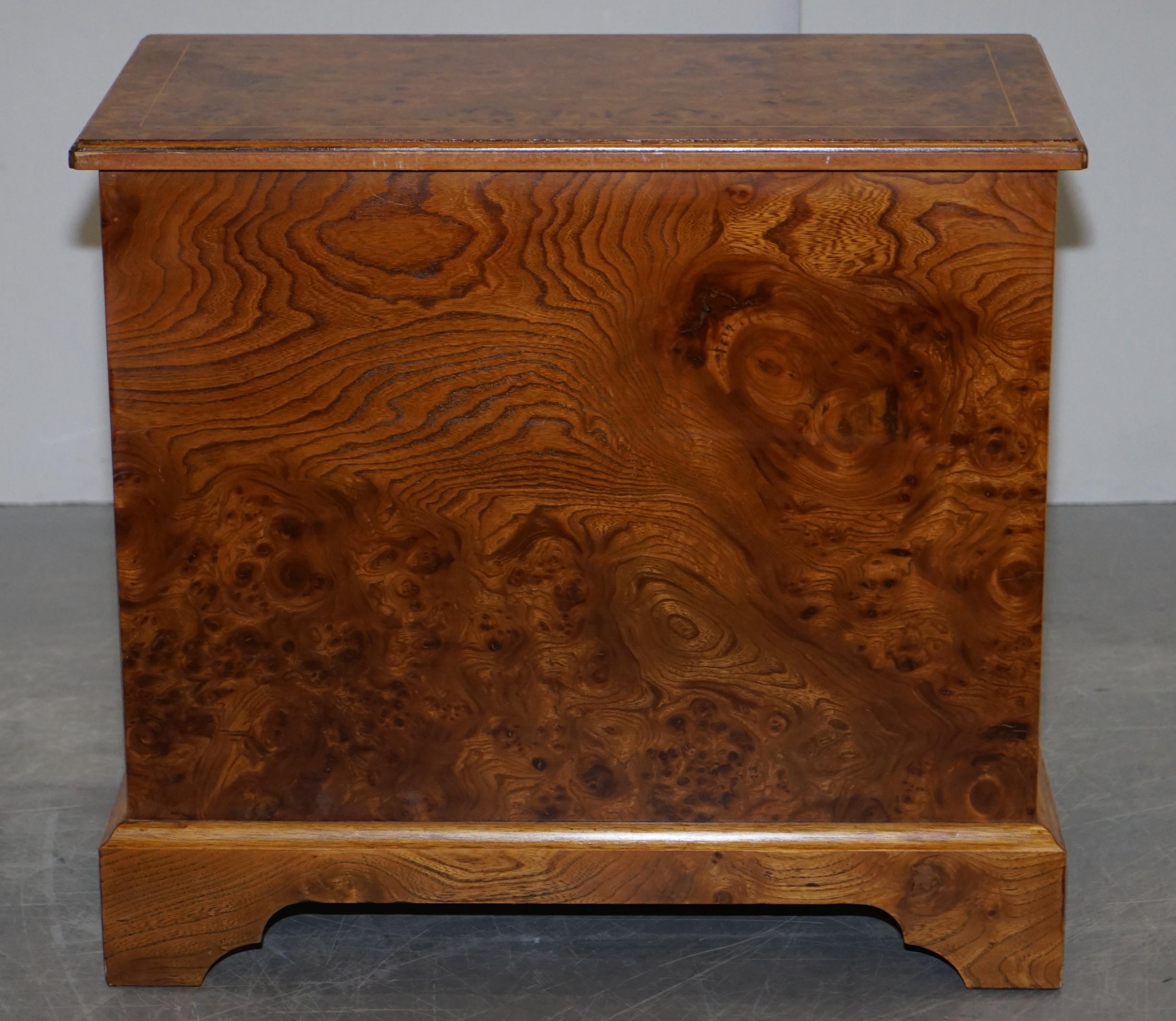 Stunning Pair of Burr & Burl Walnut & Elm Bedside, Side Table Chest of Drawers 12