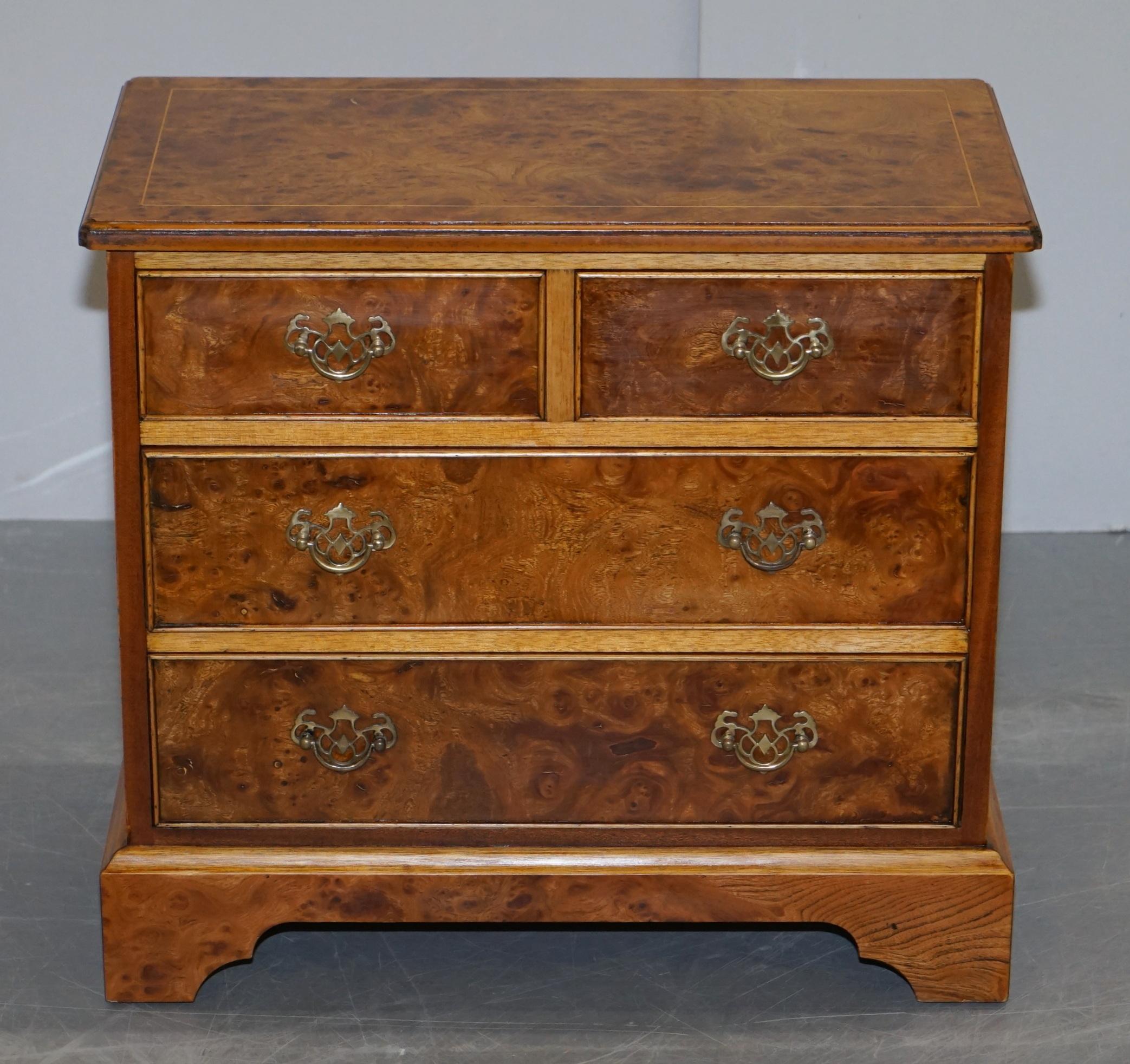 Art Deco Stunning Pair of Burr & Burl Walnut & Elm Bedside, Side Table Chest of Drawers