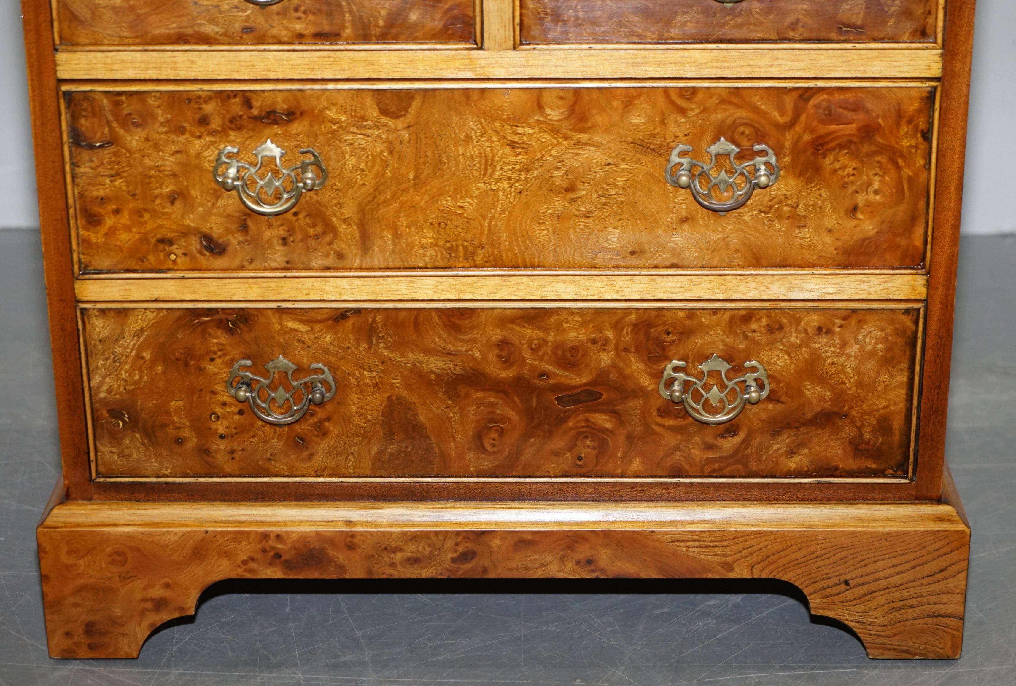 20th Century Stunning Pair of Burr & Burl Walnut & Elm Bedside, Side Table Chest of Drawers