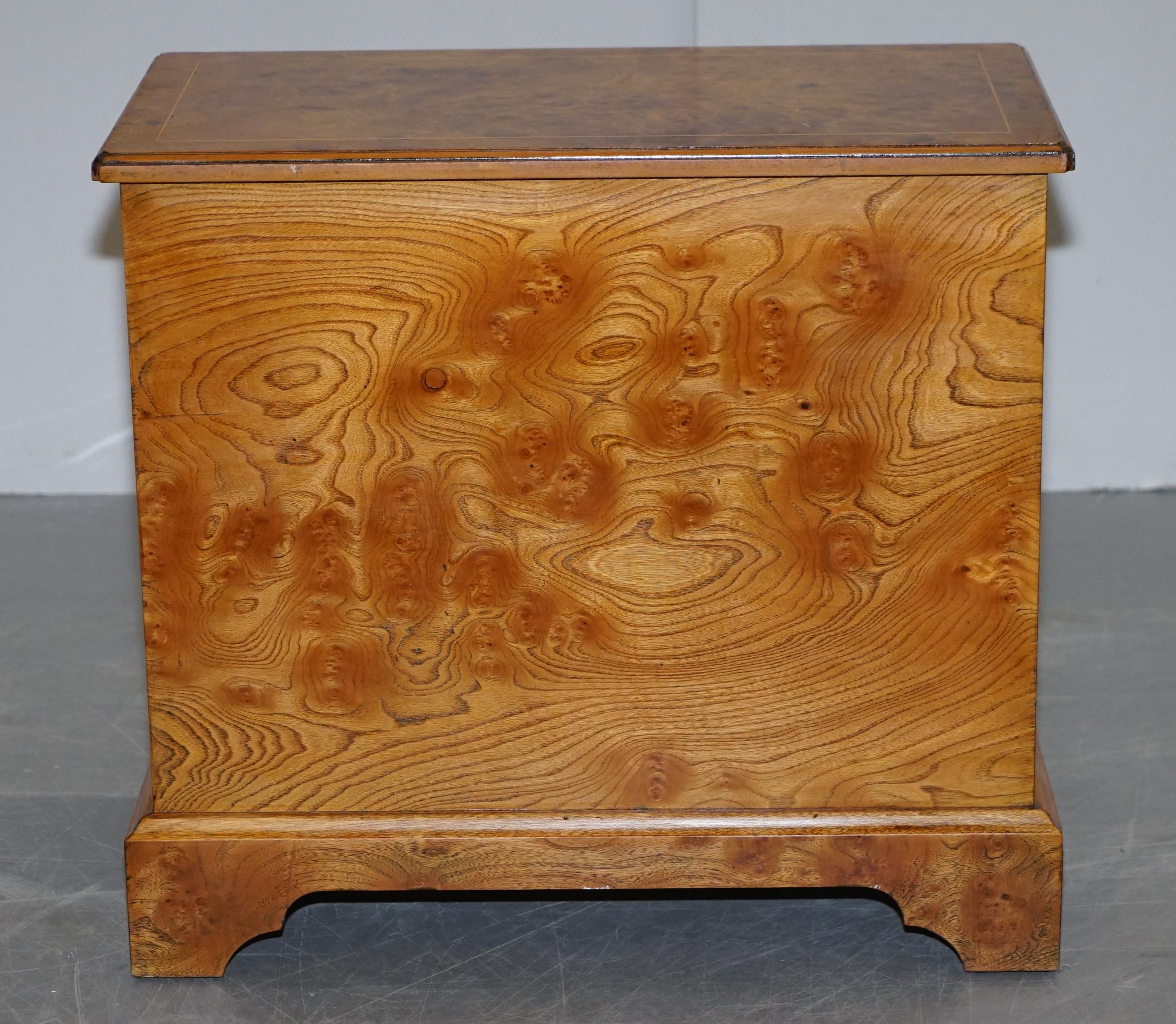 Stunning Pair of Burr & Burl Walnut & Elm Bedside, Side Table Chest of Drawers 2
