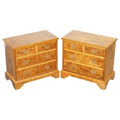 Stunning Pair of Burr & Burl Walnut & Elm Bedside, Side Table Chest of Drawers