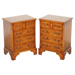 Stunning Pair of Burr Yew Wood Side End Lamp Table Sized Chest of Drawers