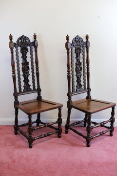 Stunning Pair Of Carolean Oak Framed Hall Chairs