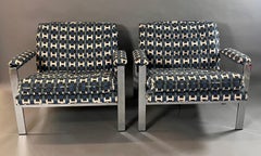Stunning Pair of Chrome Flat Bar Lounge Chairs in Hermes Upholstery