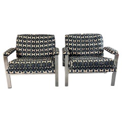 Stunning Pair of Chrome Flat Bar Lounge Chairs in Hermes Upholstery