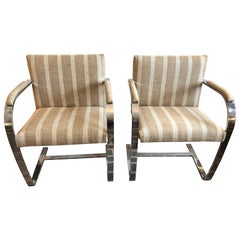 Stunning Pair of Chrome and Upholstered Mid-Century Modern Armchairs