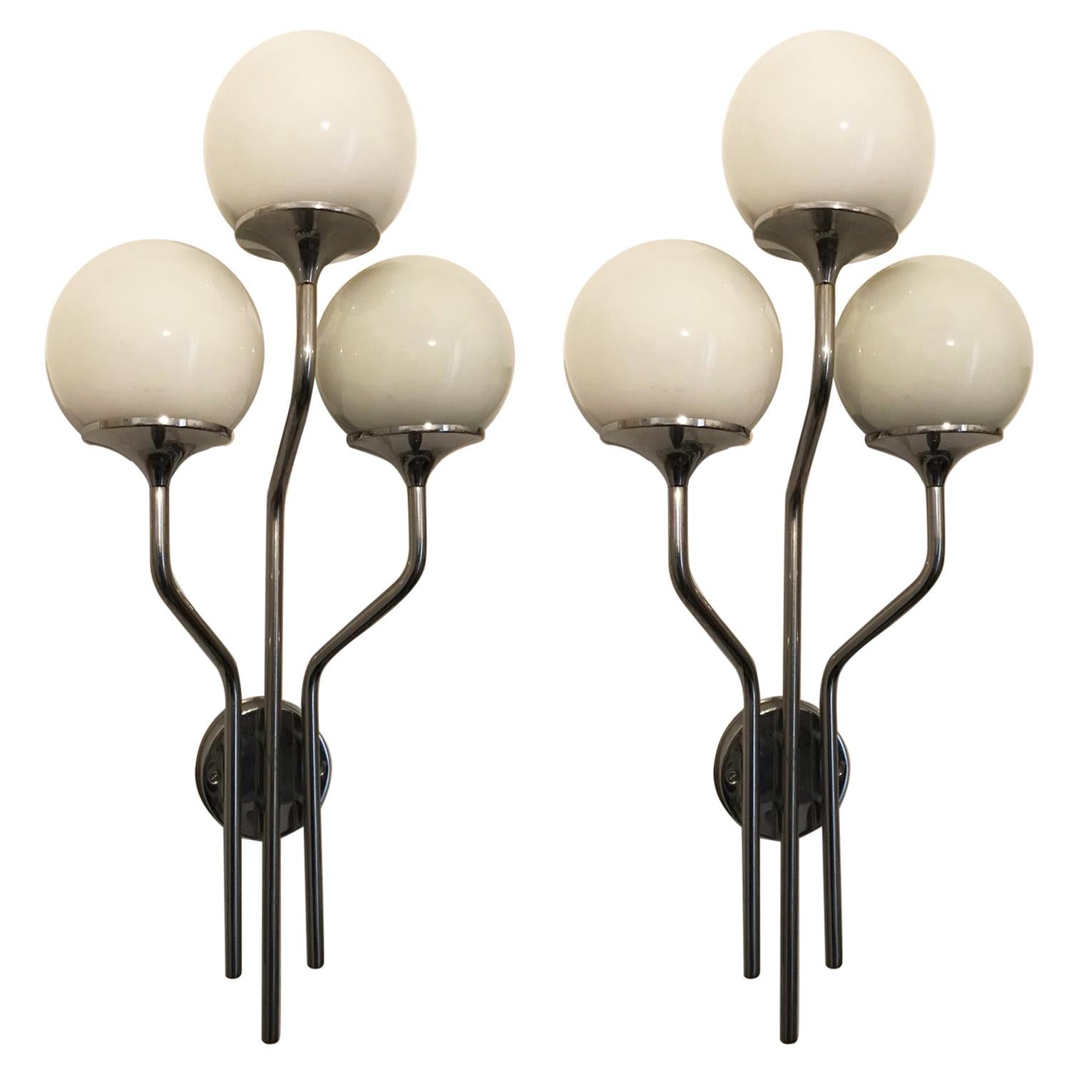 Stunning Pair of Chrome Wall Lights by Reggiani, Italy, 1960s