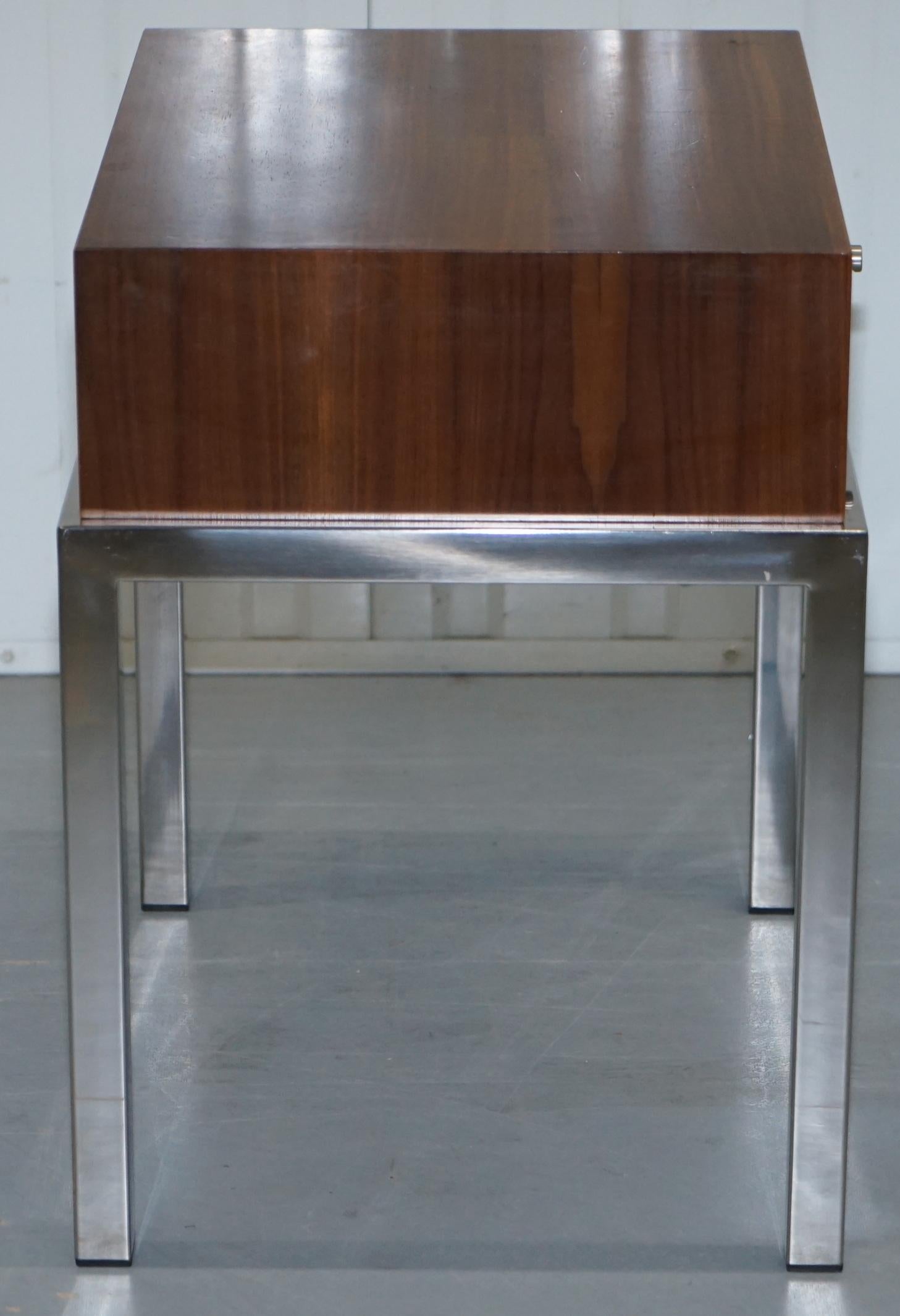 20th Century Stunning Pair of Chromed Base Teak Single Drawer Contemporary Side Lamp Tables