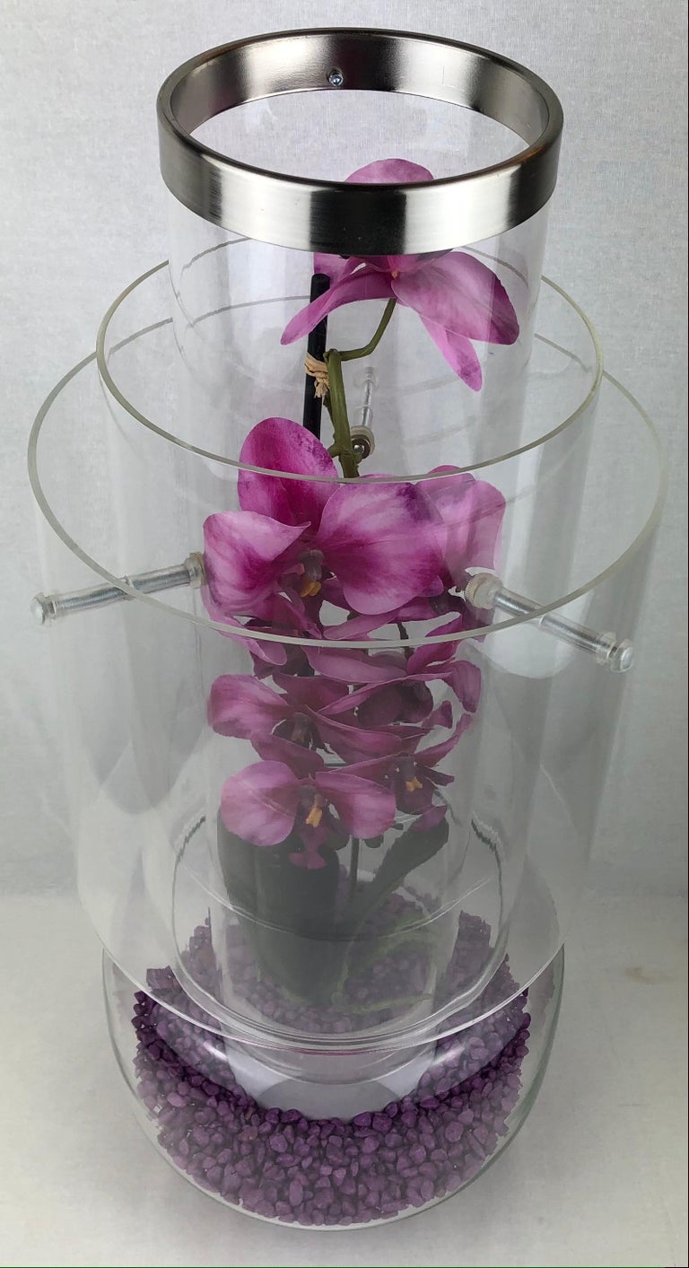 Stunning Pair of Clear Glass Orchid Vases by Designer Giacomo 2