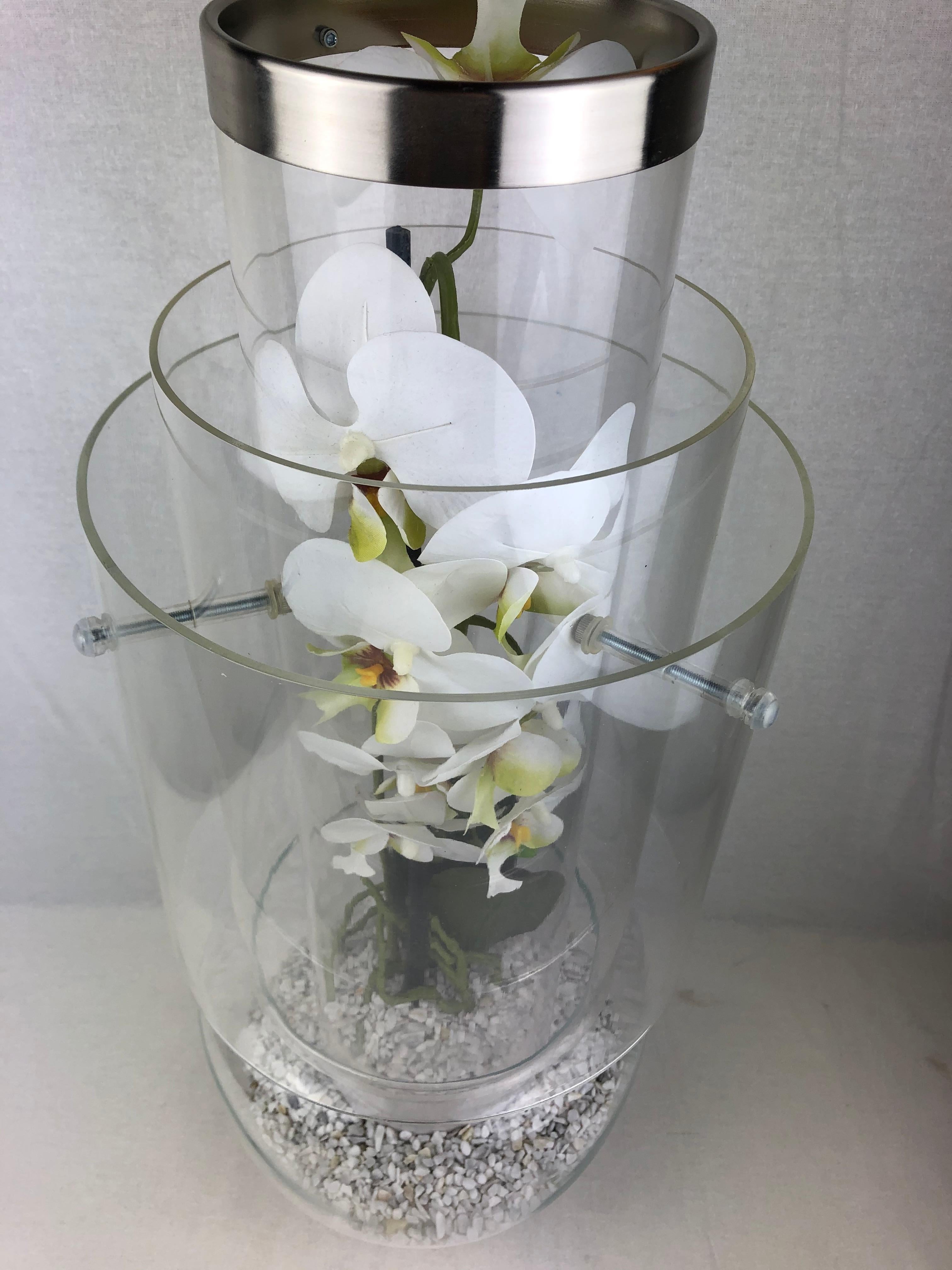 Mid-Century Modern Stunning Pair of Clear Glass Orchid Vases by Designer Giacomo