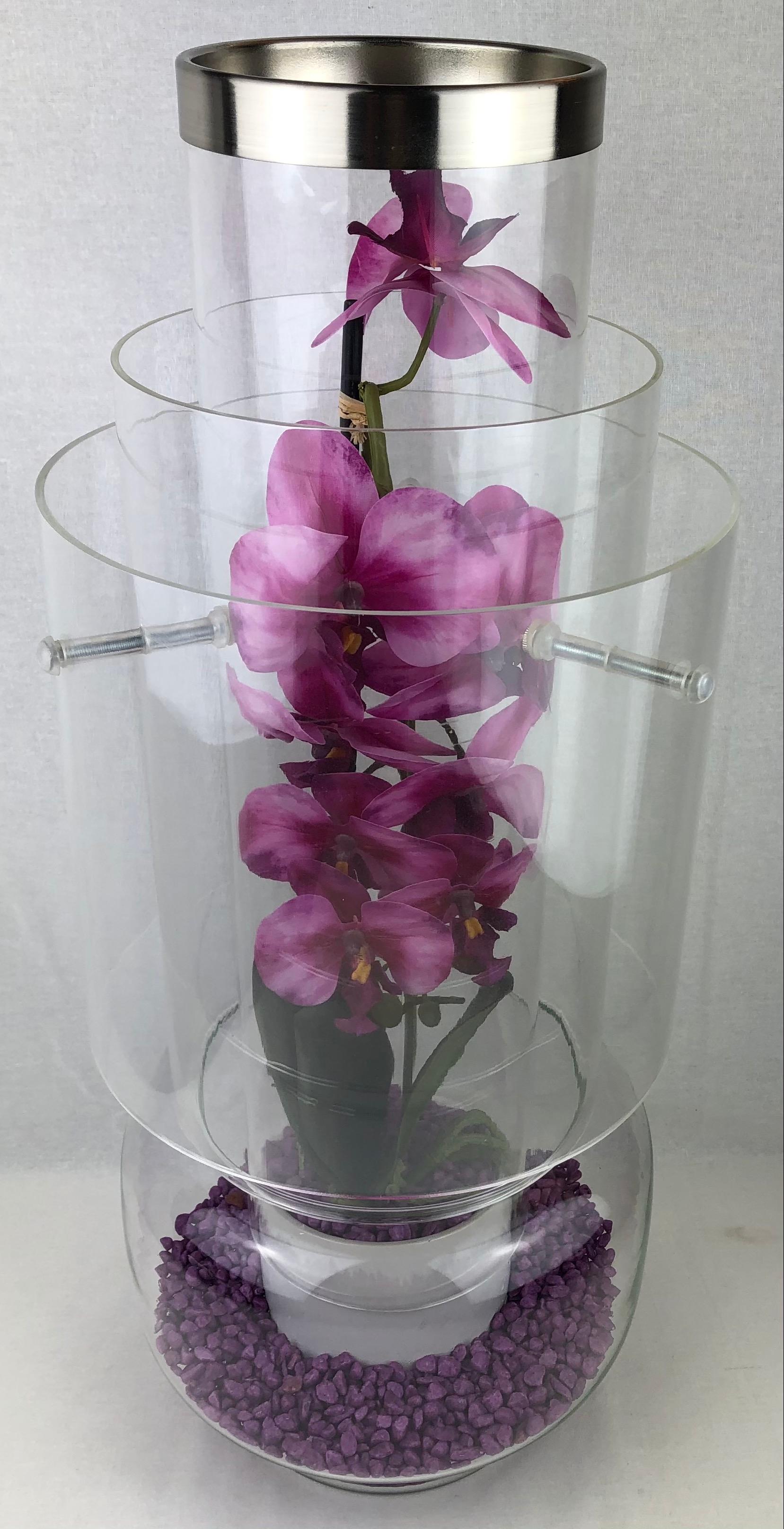 French Stunning Pair of Clear Glass Orchid Vases by Designer Giacomo