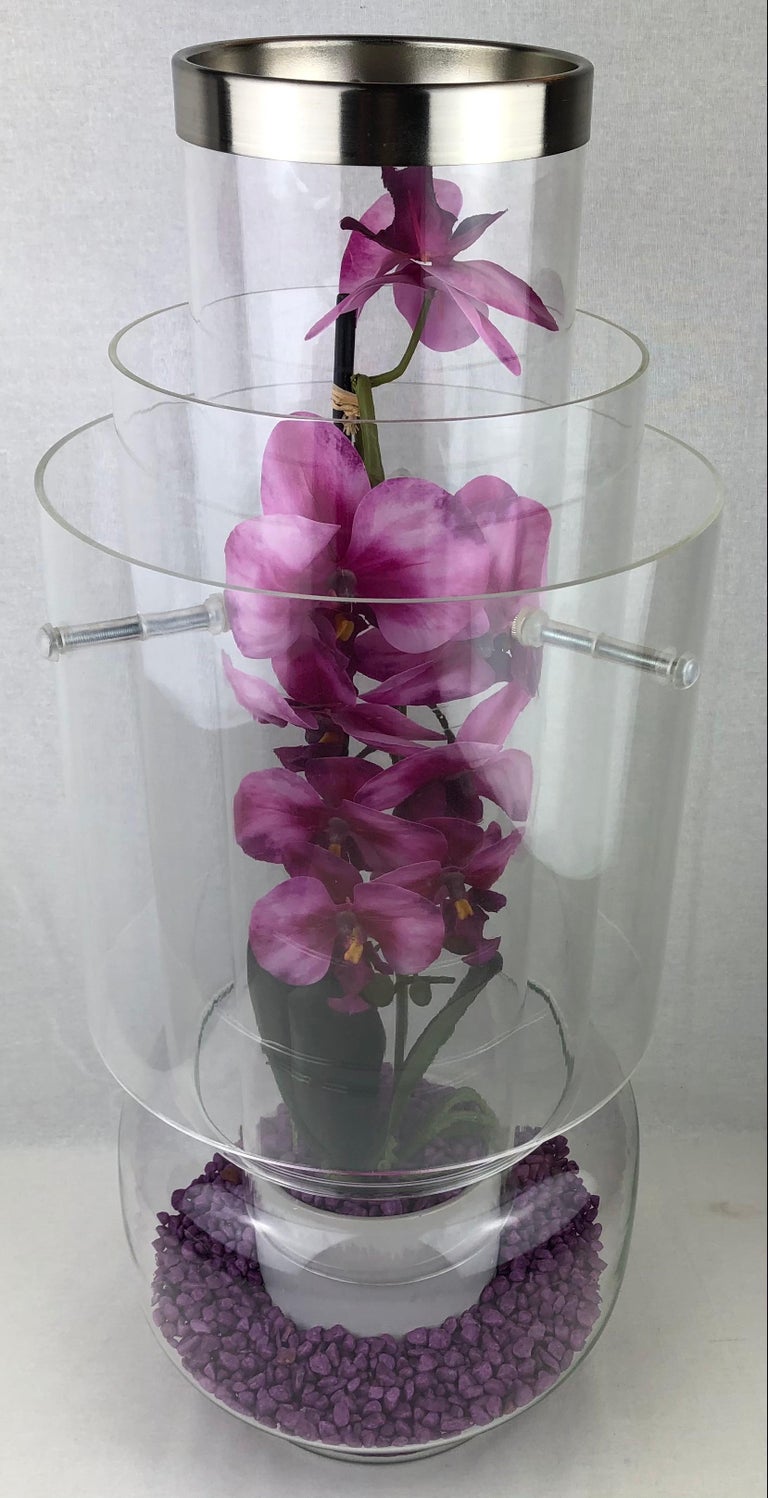 French Stunning Pair of Clear Glass Orchid Vases by Designer Giacomo