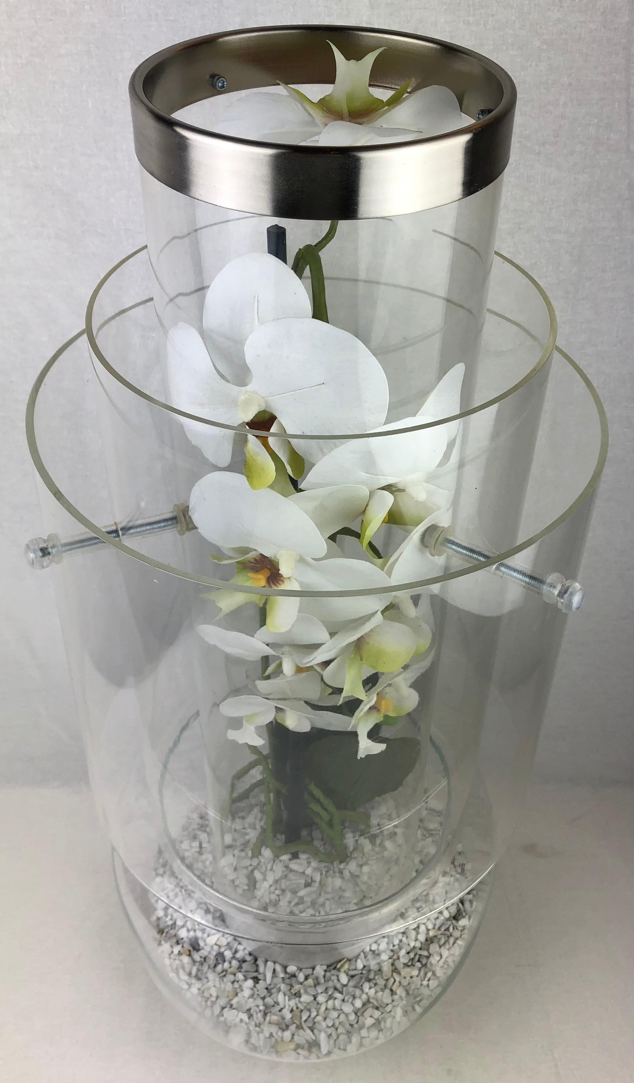 Stunning Pair of Clear Glass Orchid Vases by Designer Giacomo In Good Condition In Miami, FL