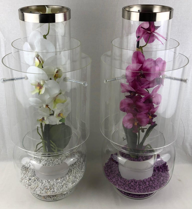 20th Century Stunning Pair of Clear Glass Orchid Vases by Designer Giacomo
