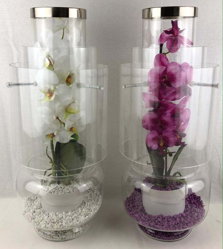 Blown Glass Stunning Pair of Clear Glass Orchid Vases by Designer Giacomo