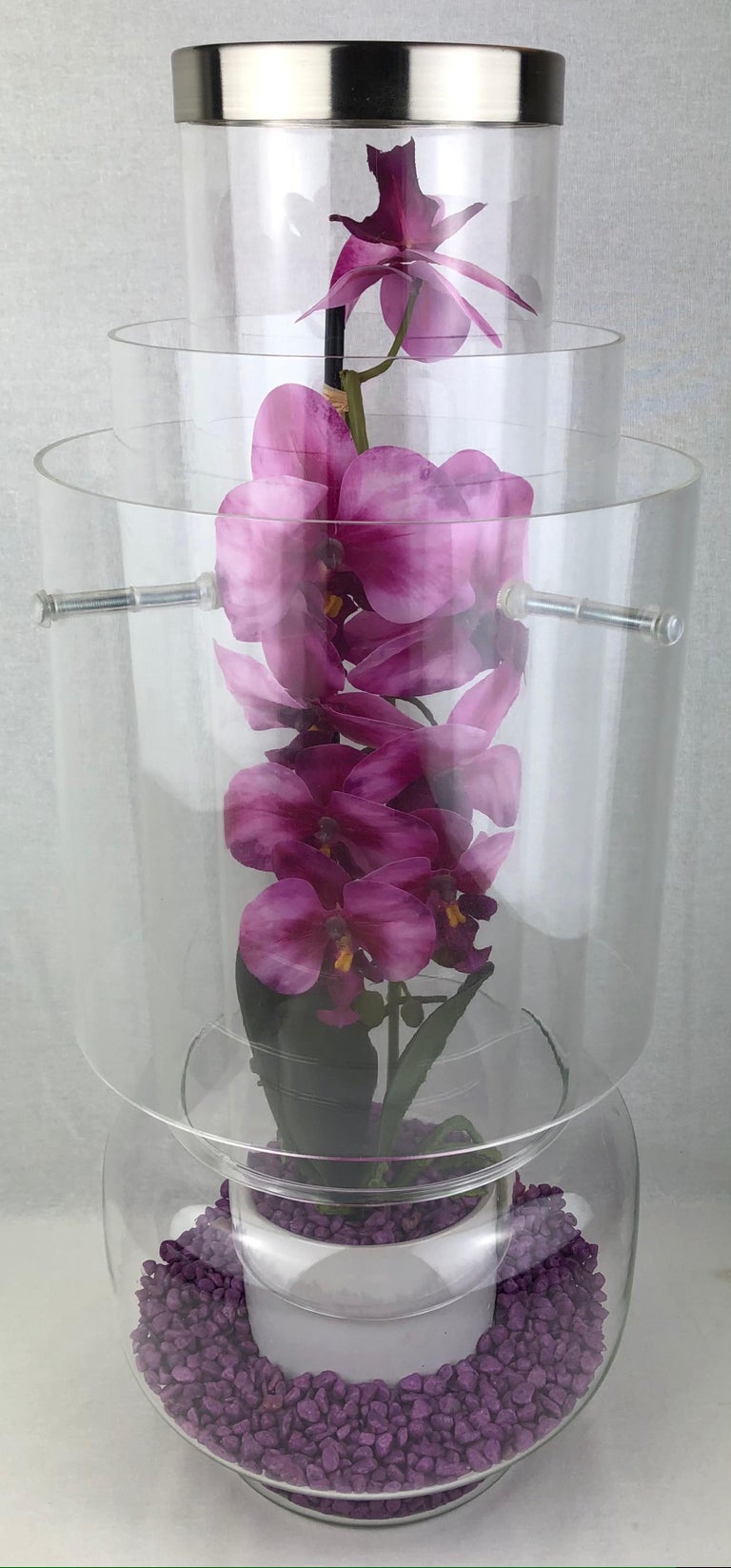 Stunning Pair of Clear Glass Orchid Vases by Designer Giacomo 1