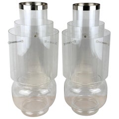 Stunning Pair of Clear Glass Orchid Vases by Designer Giacomo