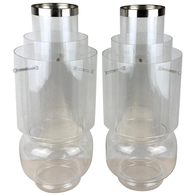 Stunning Pair of Clear Glass Orchid Vases by Designer Giacomo