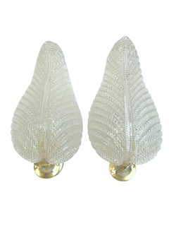 Stunning Pair of Clear Glass "Rugiodoso" Leaf Sconces by Barovier and Toso
