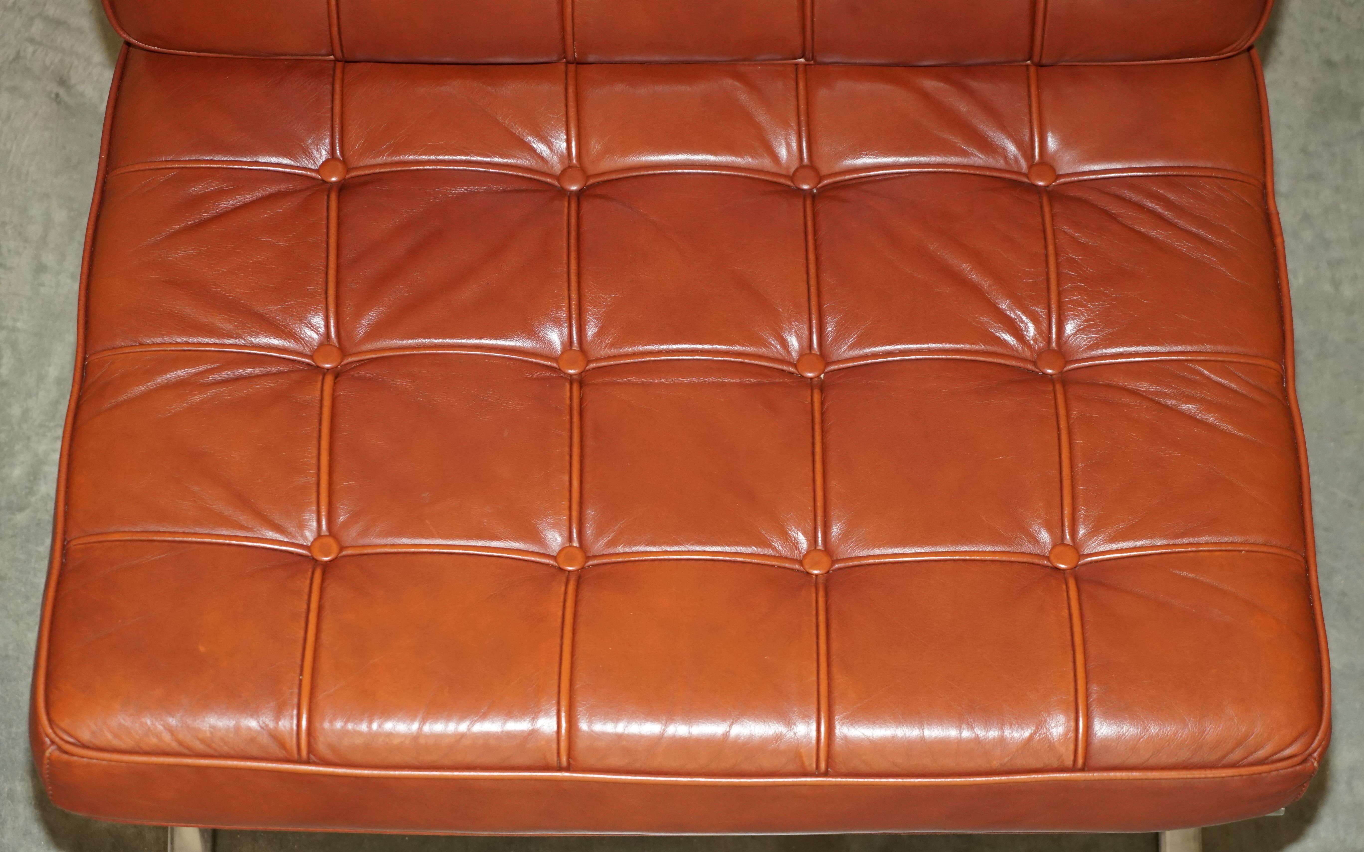 Stunning Pair of Contemporary Designed Brown Leather Lounge Armchairs & Ottomans For Sale 10