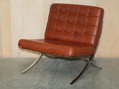 Stunning Pair of Contemporary Designed Brown Leather Lounge Armchairs & Ottomans