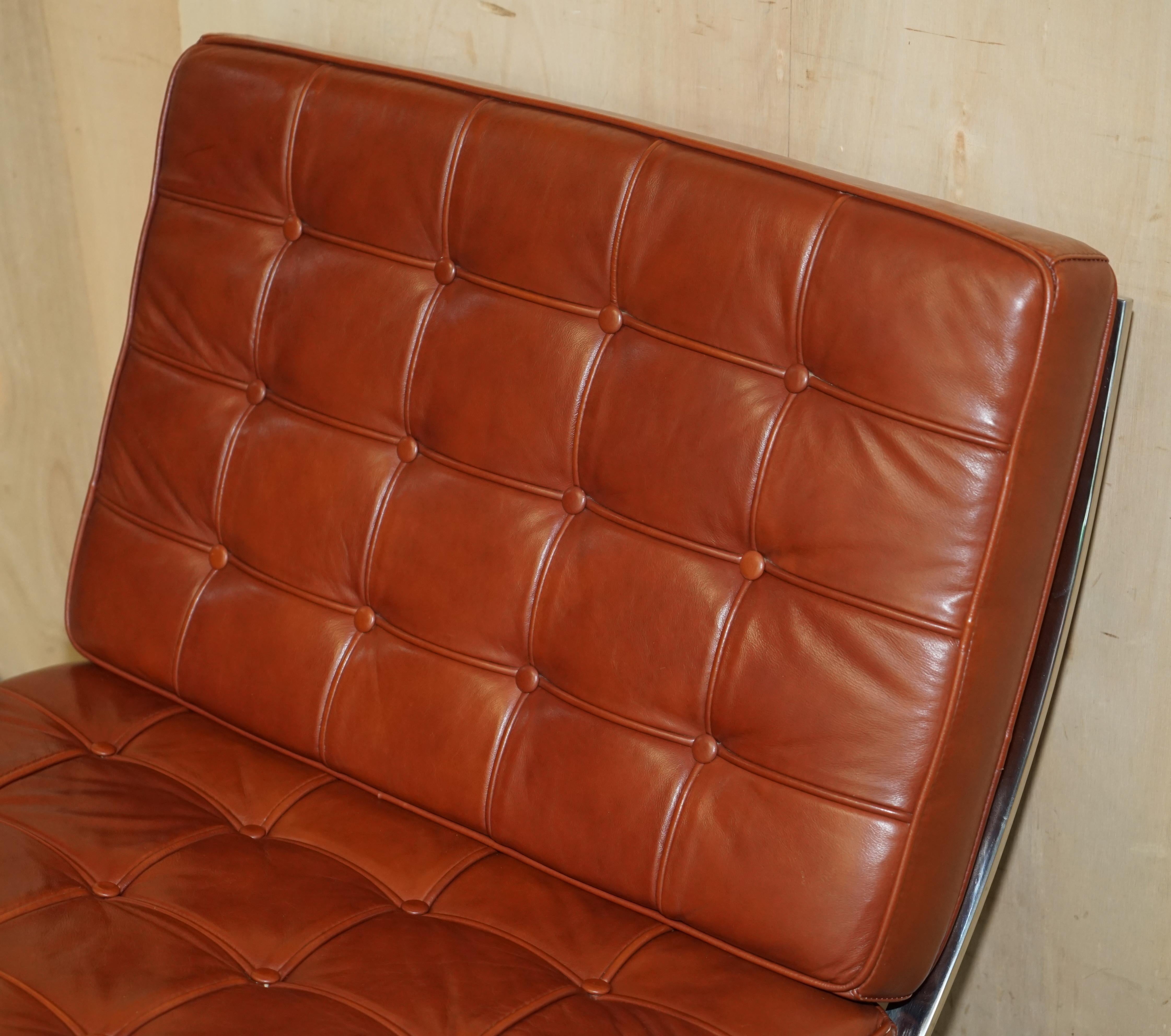 Hand-Crafted Stunning Pair of Contemporary Designed Brown Leather Lounge Armchairs & Ottomans For Sale