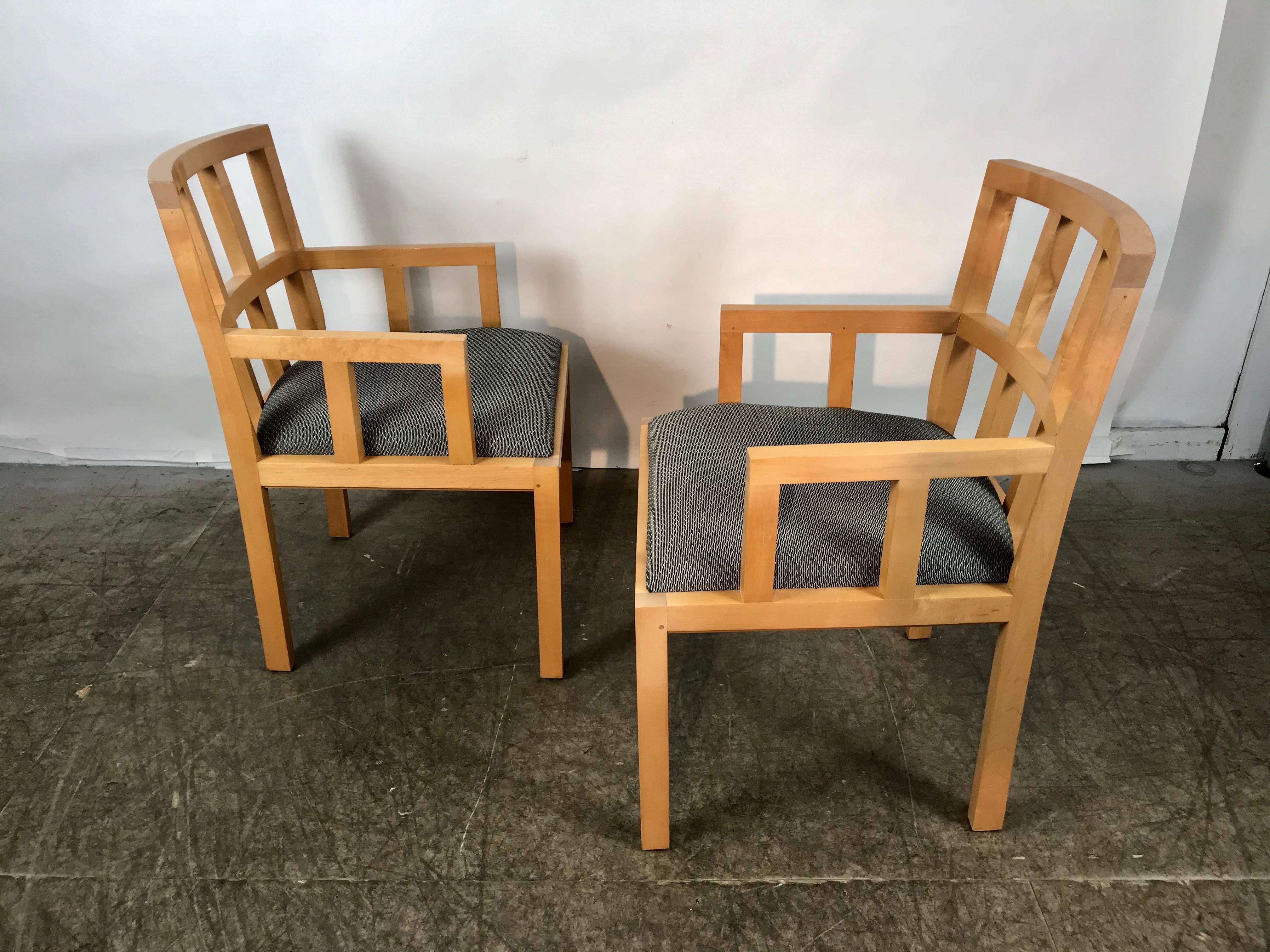 Mid-Century Modern Stunning Pair of Contemporary Modern Birch Arm Chairs, Bernhardt Furniture Co. For Sale