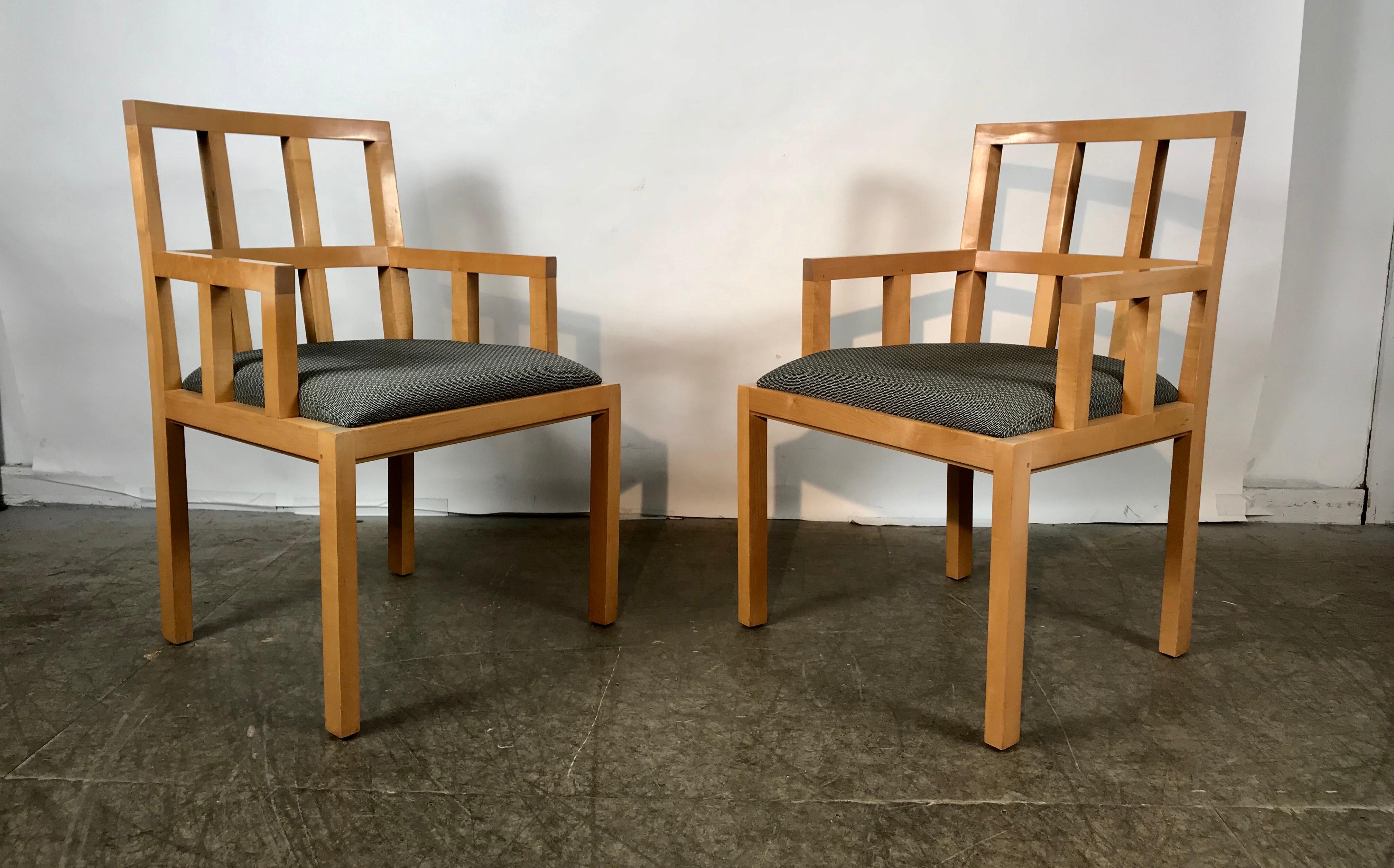 American Stunning Pair of Contemporary Modern Birch Arm Chairs, Bernhardt Furniture Co. For Sale