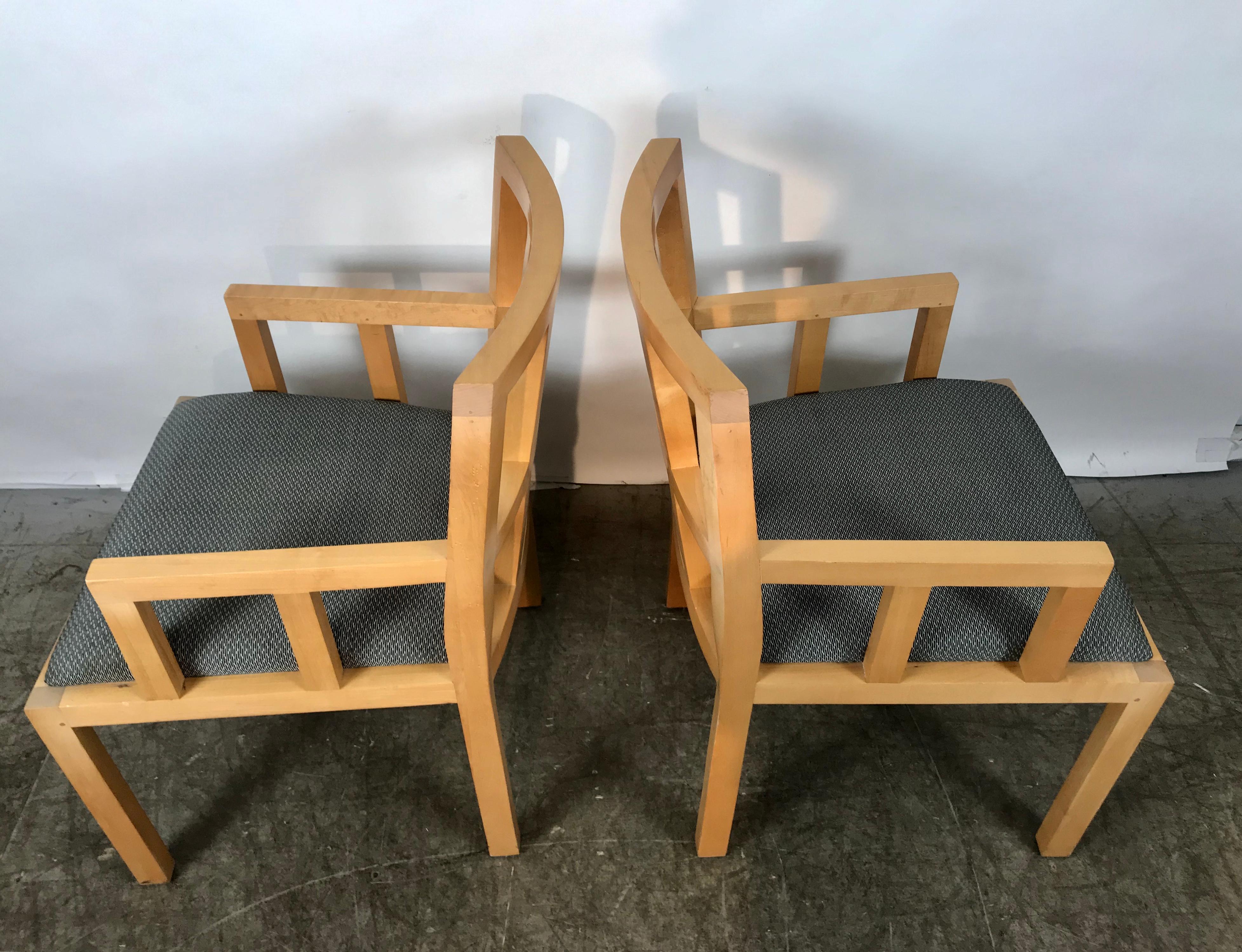 Stunning Pair of Contemporary Modern Birch Arm Chairs, Bernhardt Furniture Co. In Excellent Condition For Sale In Buffalo, NY