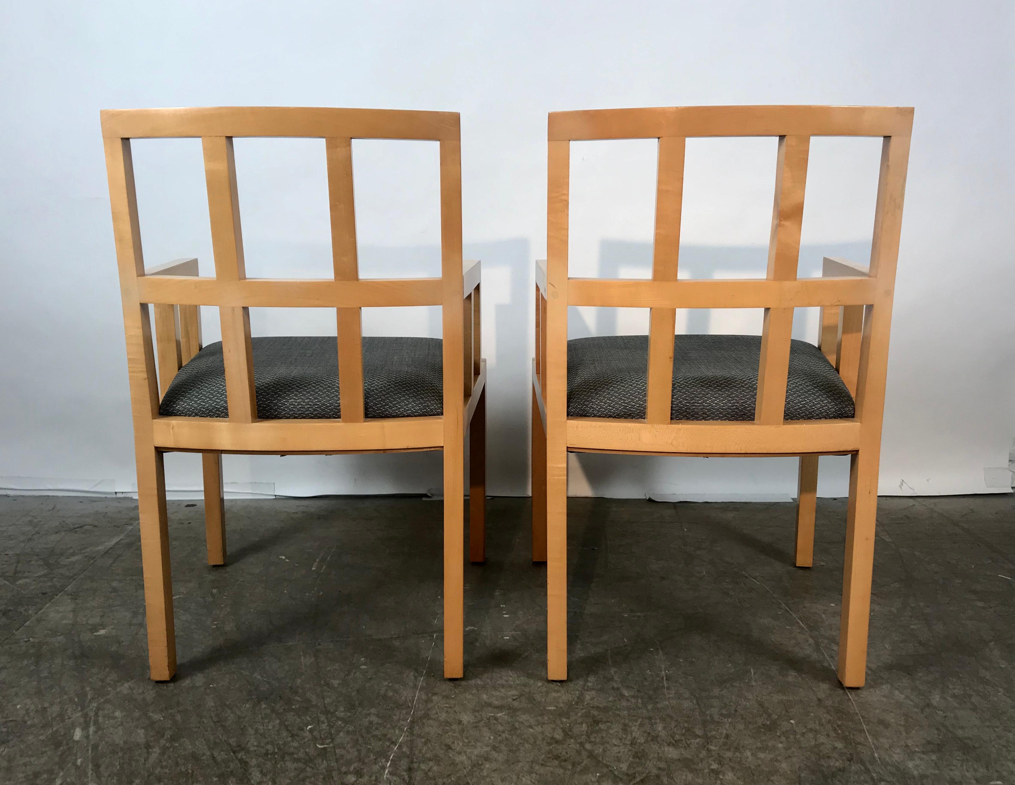 Stunning Pair of Contemporary Modern Birch Arm Chairs, Bernhardt Furniture Co. For Sale 1