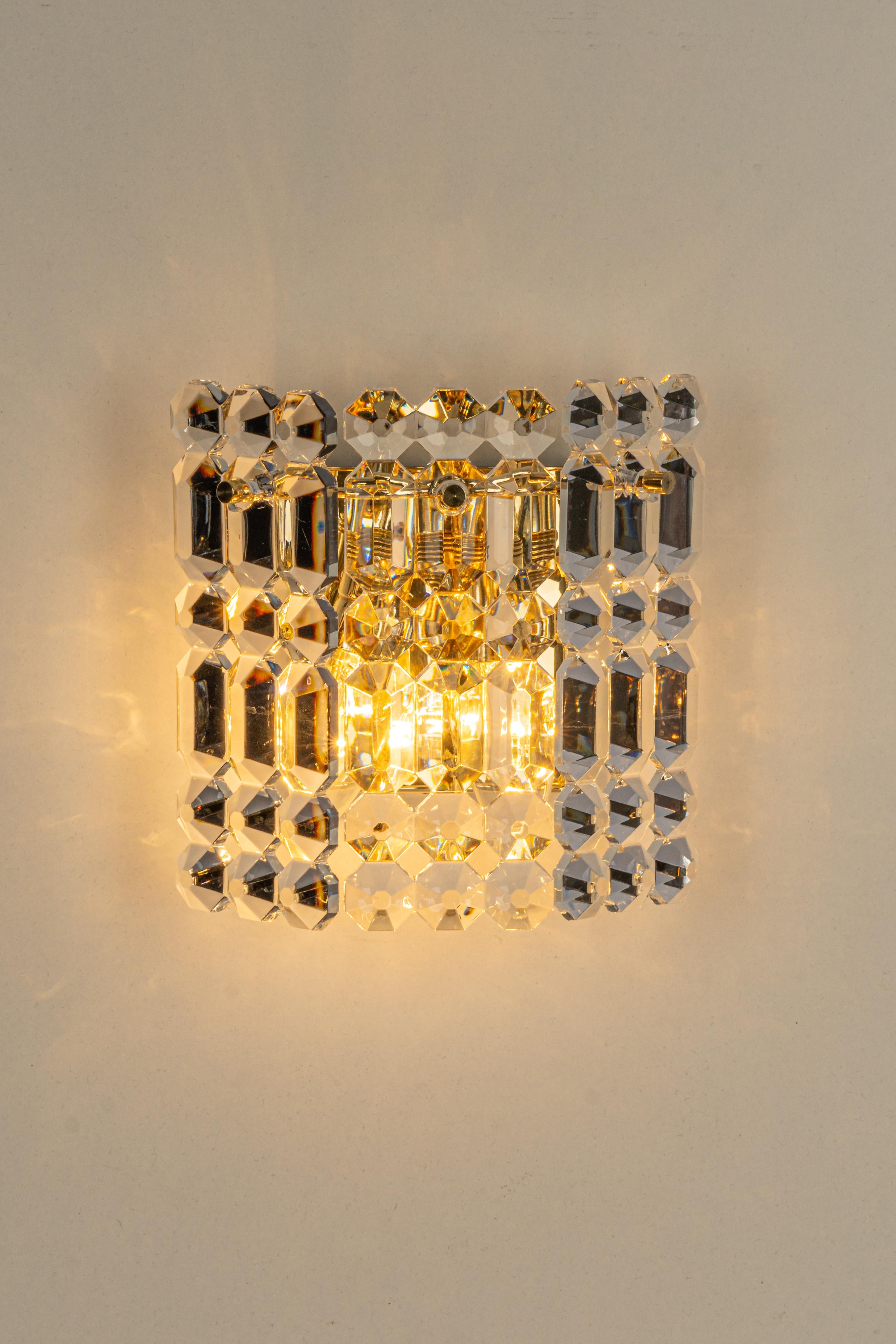 Brass Stunning Pair of Crystal Sconces by Kinkeldey, Germany, 1970s For Sale