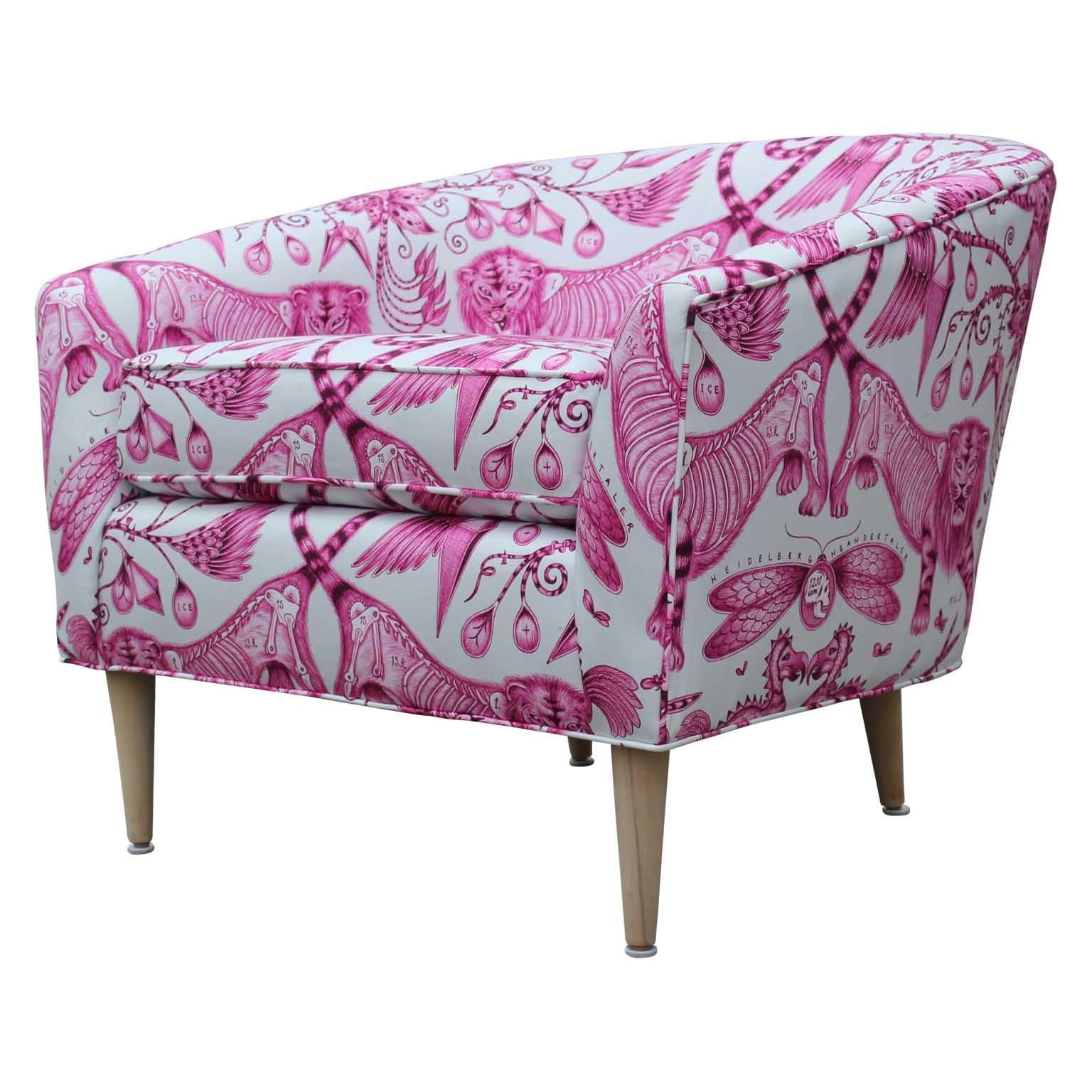 Modern Stunning Pair of Custom Pink/White Barrel Back Lounge Chairs