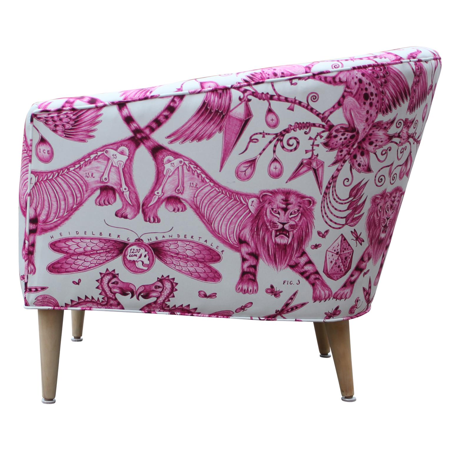 American Stunning Pair of Custom Pink/White Barrel Back Lounge Chairs