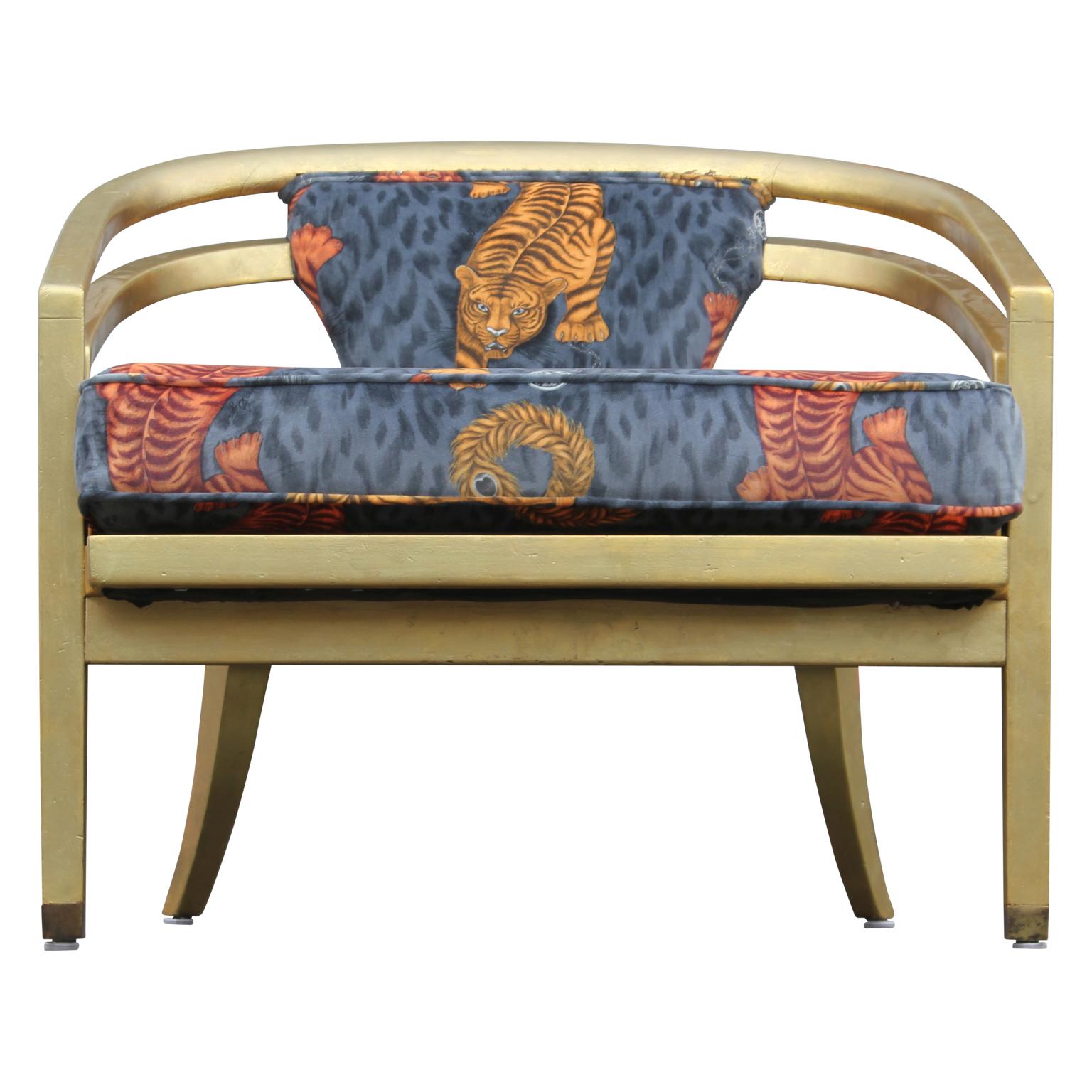 American Stunning Pair of Custom Upholstered Modern Tiger Print 22-Karat Gold-Leaf Chairs