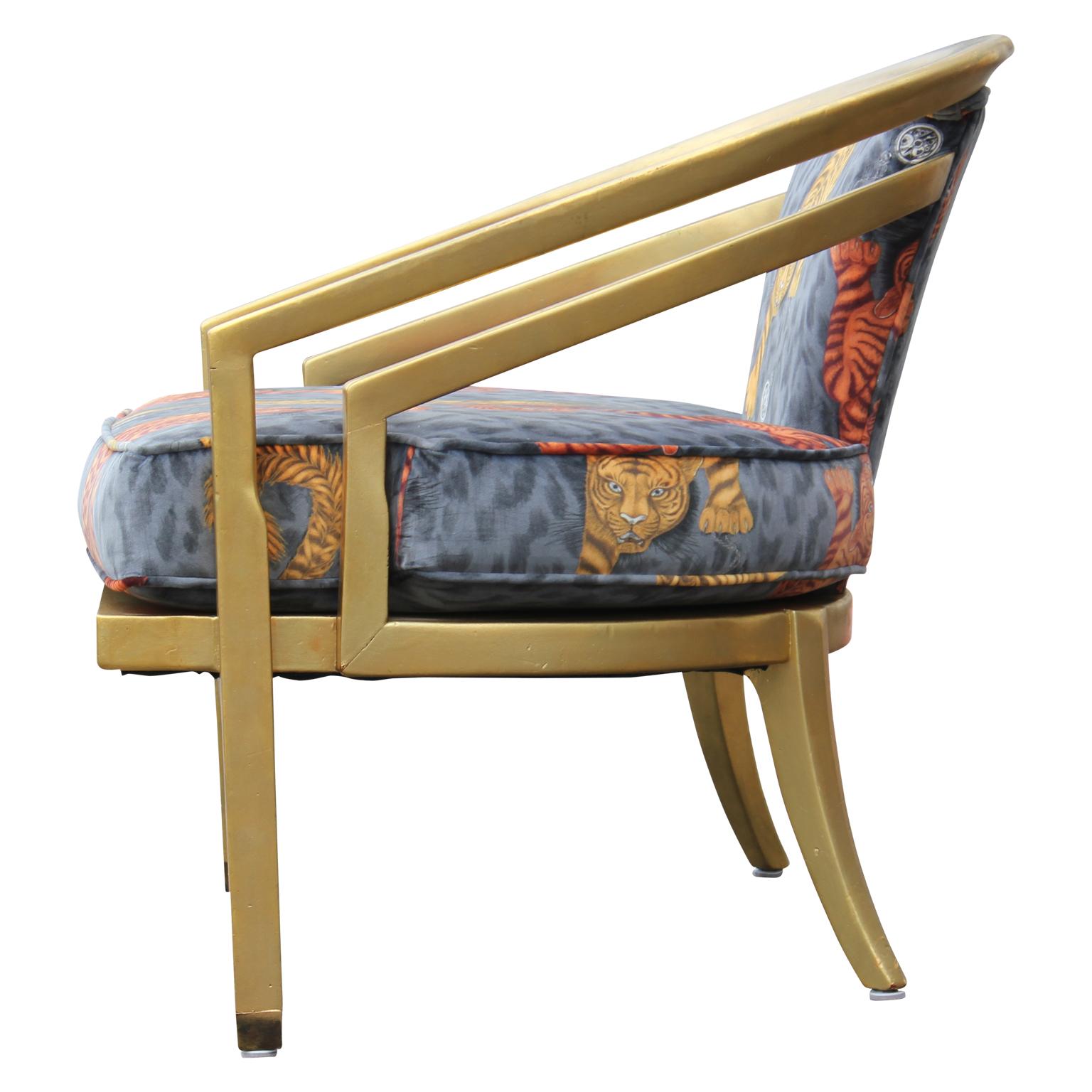 Velvet Stunning Pair of Custom Upholstered Modern Tiger Print 22-Karat Gold-Leaf Chairs