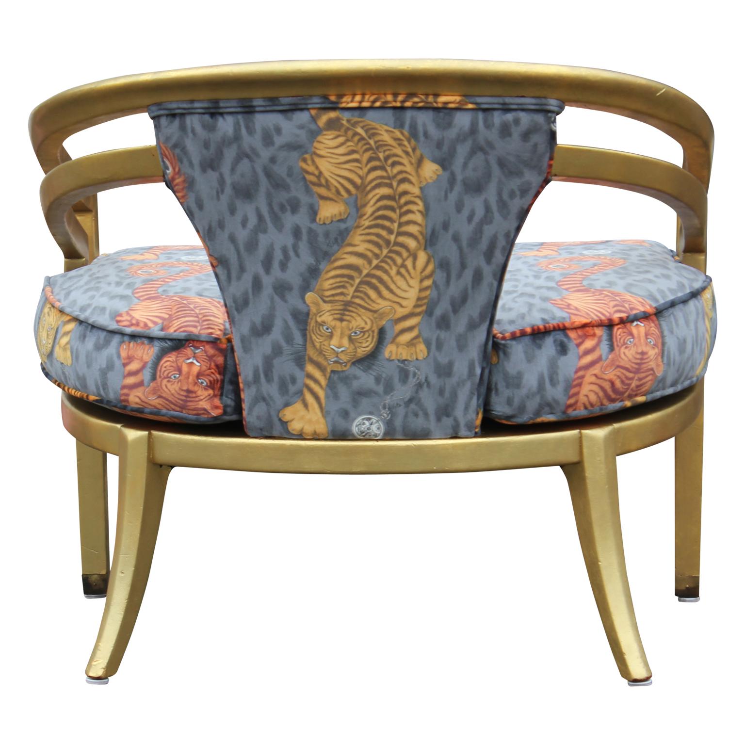 Stunning Pair of Custom Upholstered Modern Tiger Print 22-Karat Gold-Leaf Chairs 1