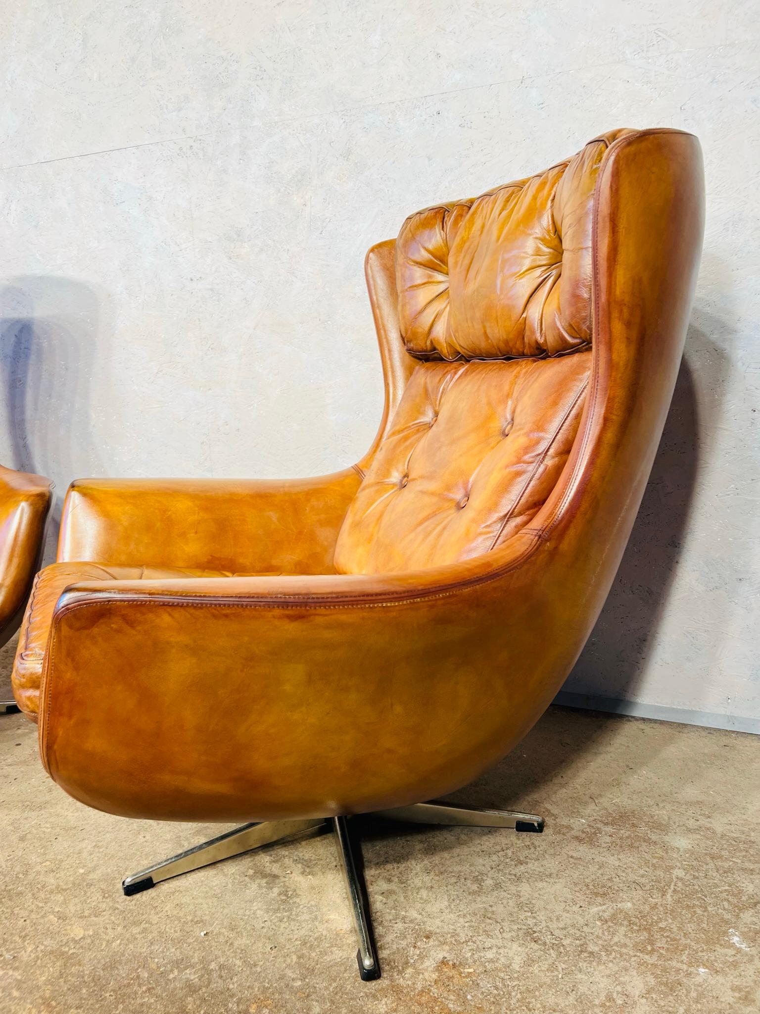 Stunning Pair of Danish Swivel Armchairs Tan Mid Century 1970s Retro #657 5