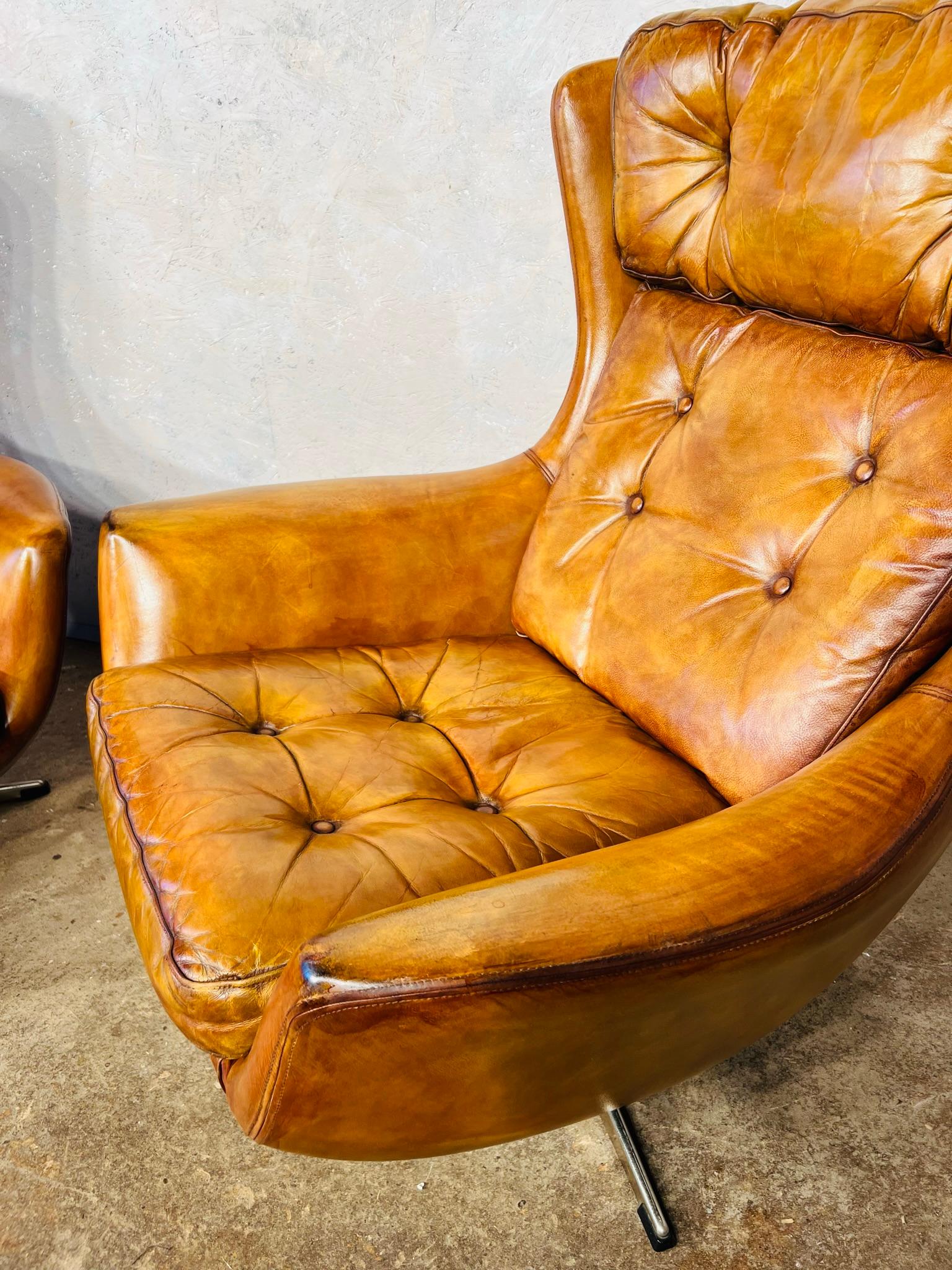 Stunning Pair of Danish Swivel Armchairs Tan Mid Century 1970s Retro #657 7