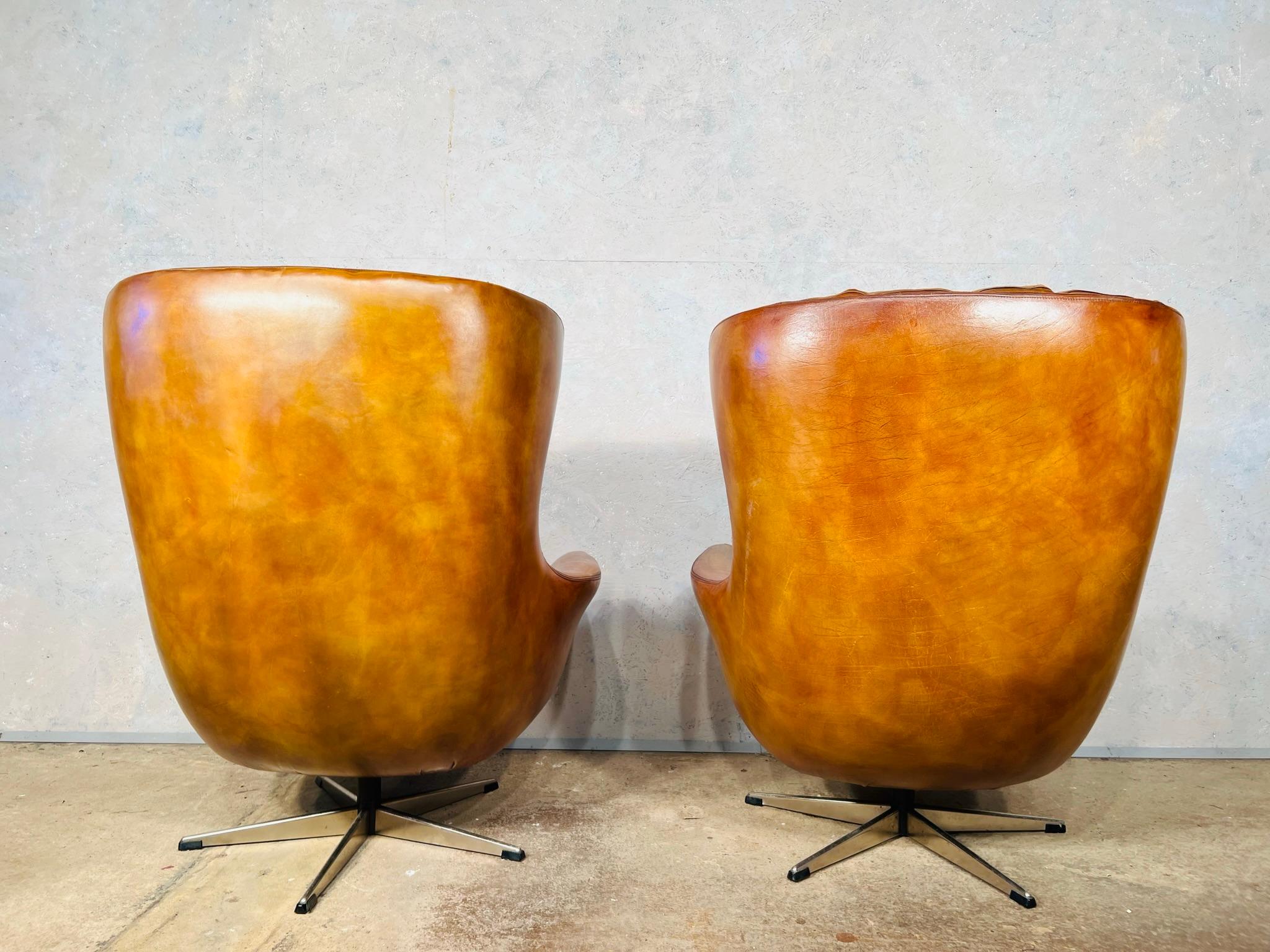 Stunning Pair of Danish Swivel Armchairs Tan Mid Century 1970s Retro #657 8