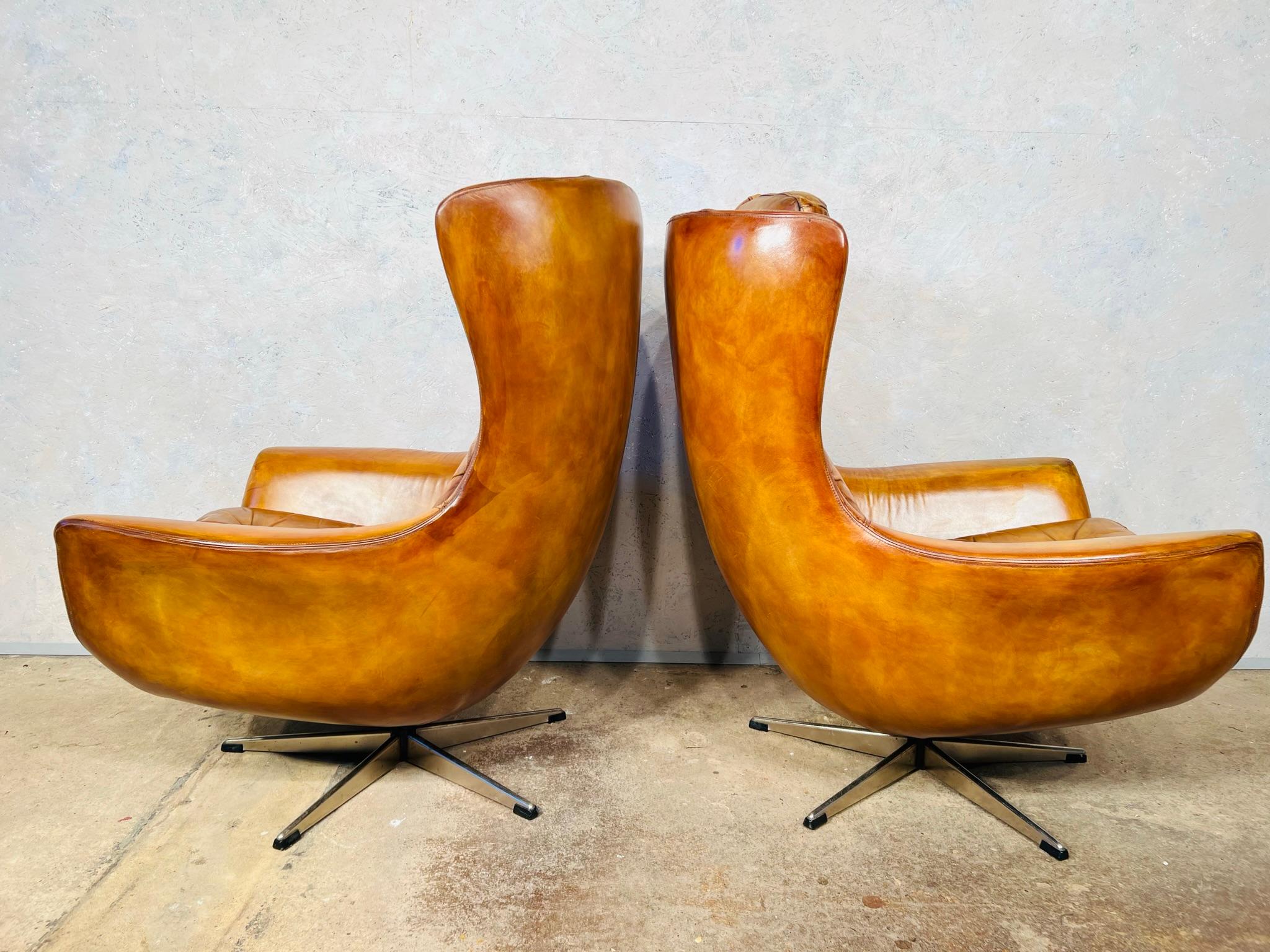 Stunning Pair of Danish Swivel Armchairs Tan Mid Century 1970s Retro #657 9