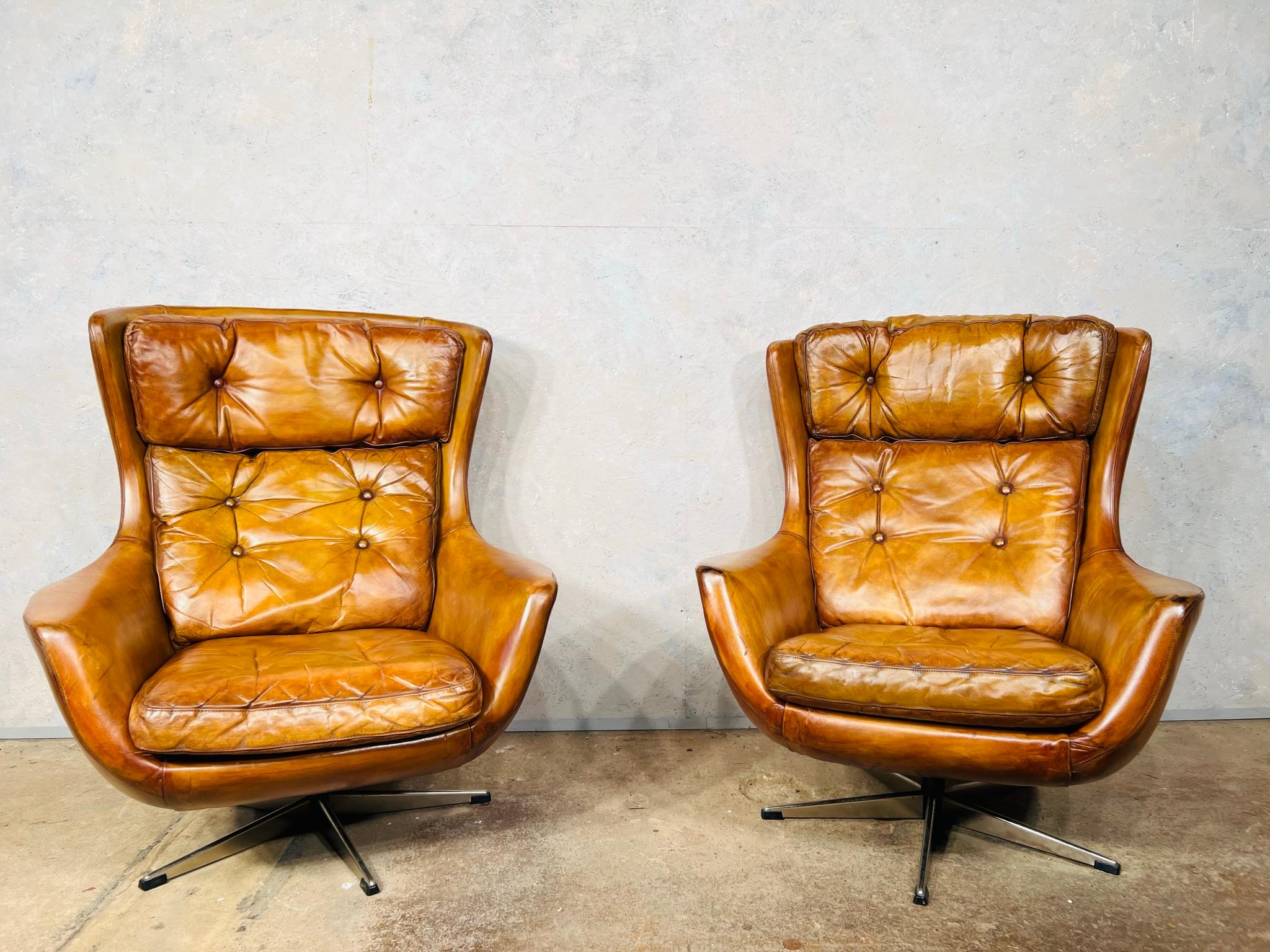 A stunning pair of Danish Swivel chairs, great design, very comfortable to sit in, a most beautiful tan colour with a great finish.

In great condition,

Viewings welcome at our showroom in Lewes, East Sussex.