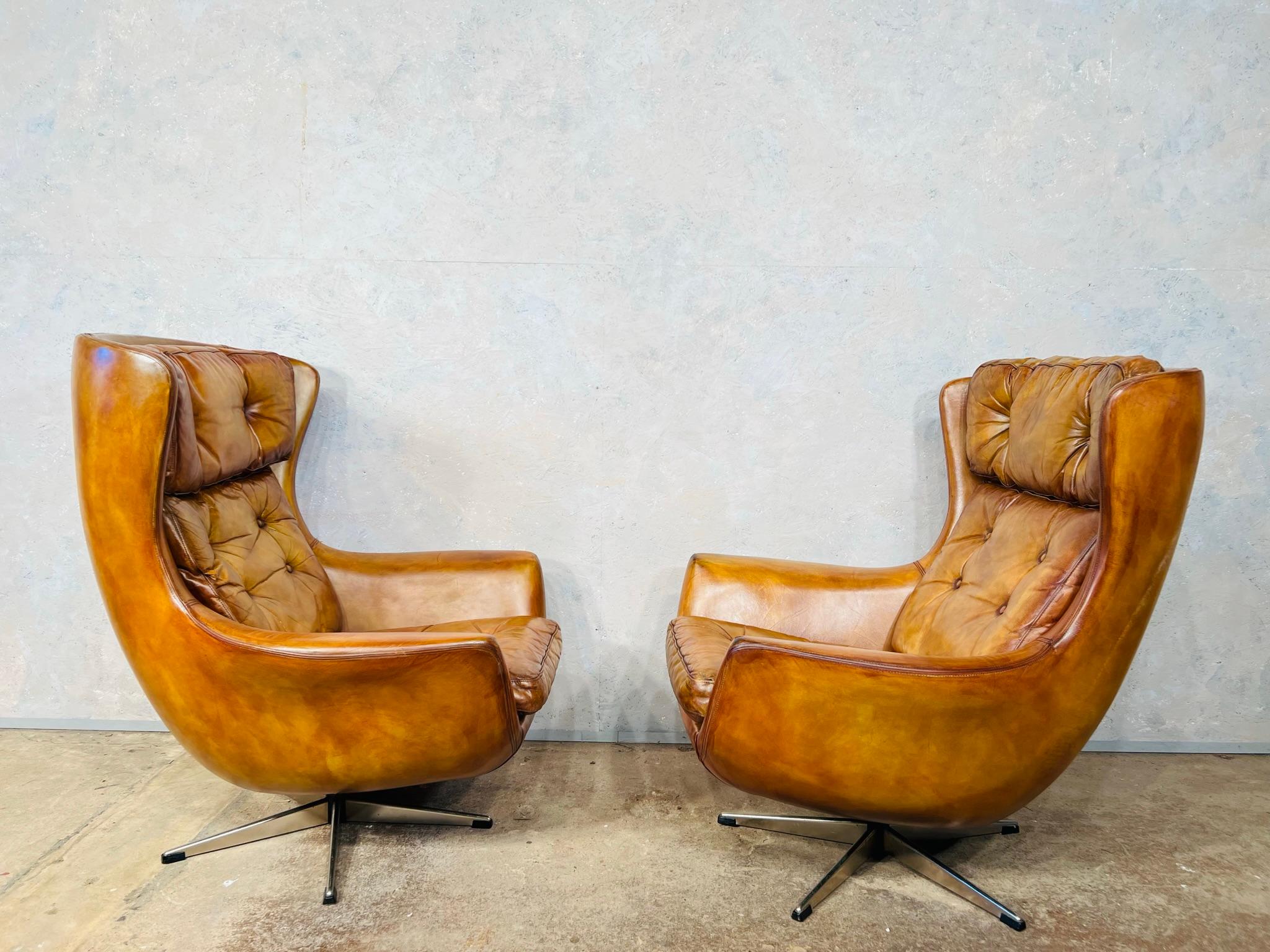 Stunning Pair of Danish Swivel Armchairs Tan Mid Century 1970s Retro #657 1