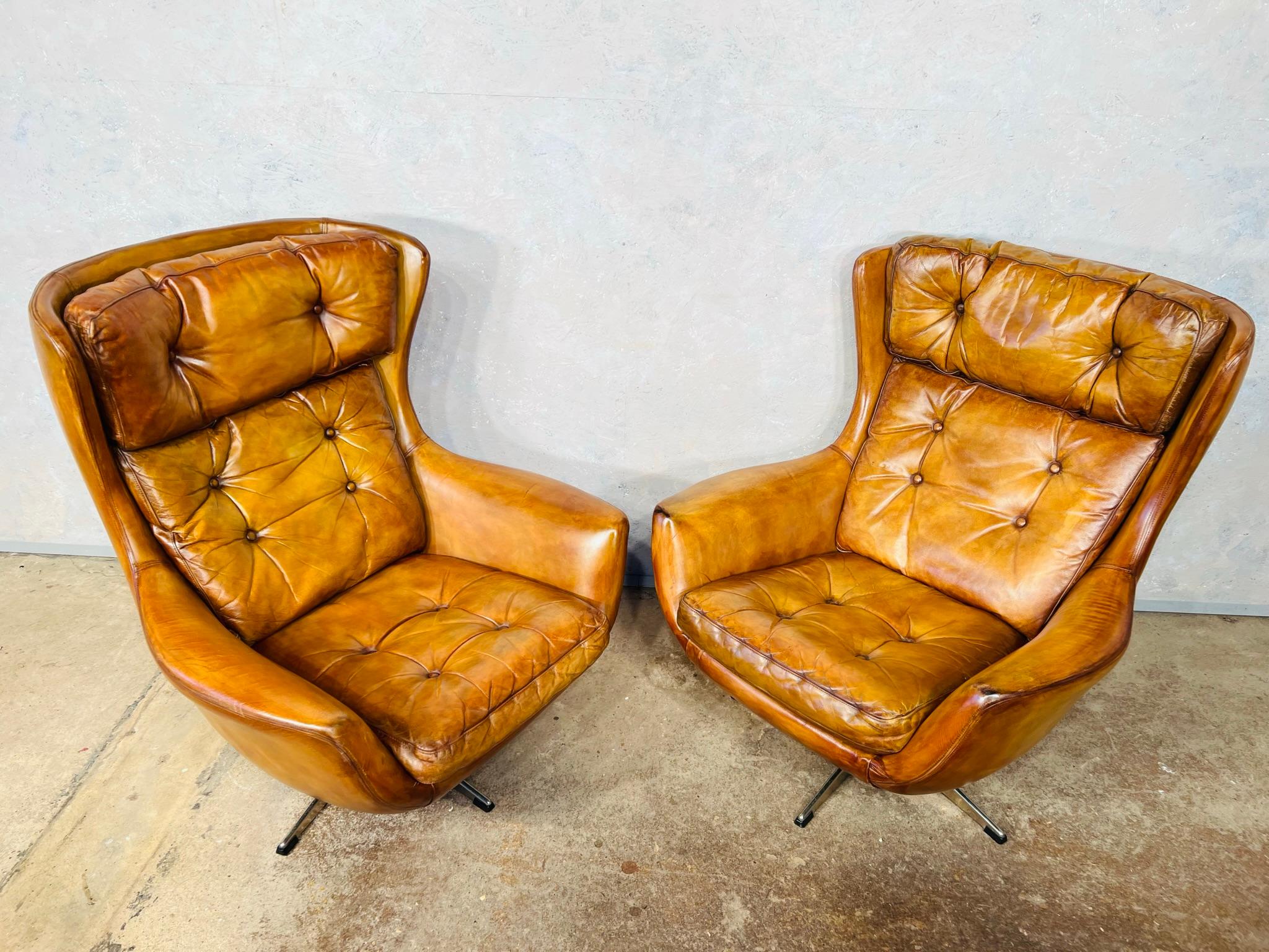 Stunning Pair of Danish Swivel Armchairs Tan Mid Century 1970s Retro #657 2