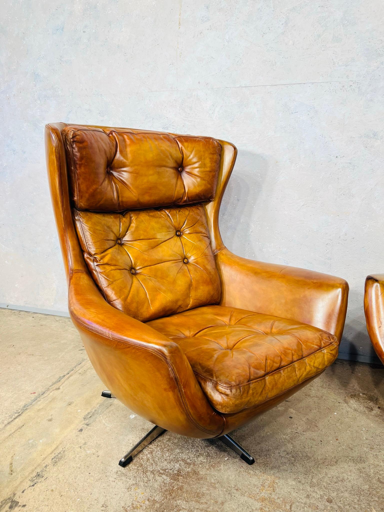 Stunning Pair of Danish Swivel Armchairs Tan Mid Century 1970s Retro #657 3