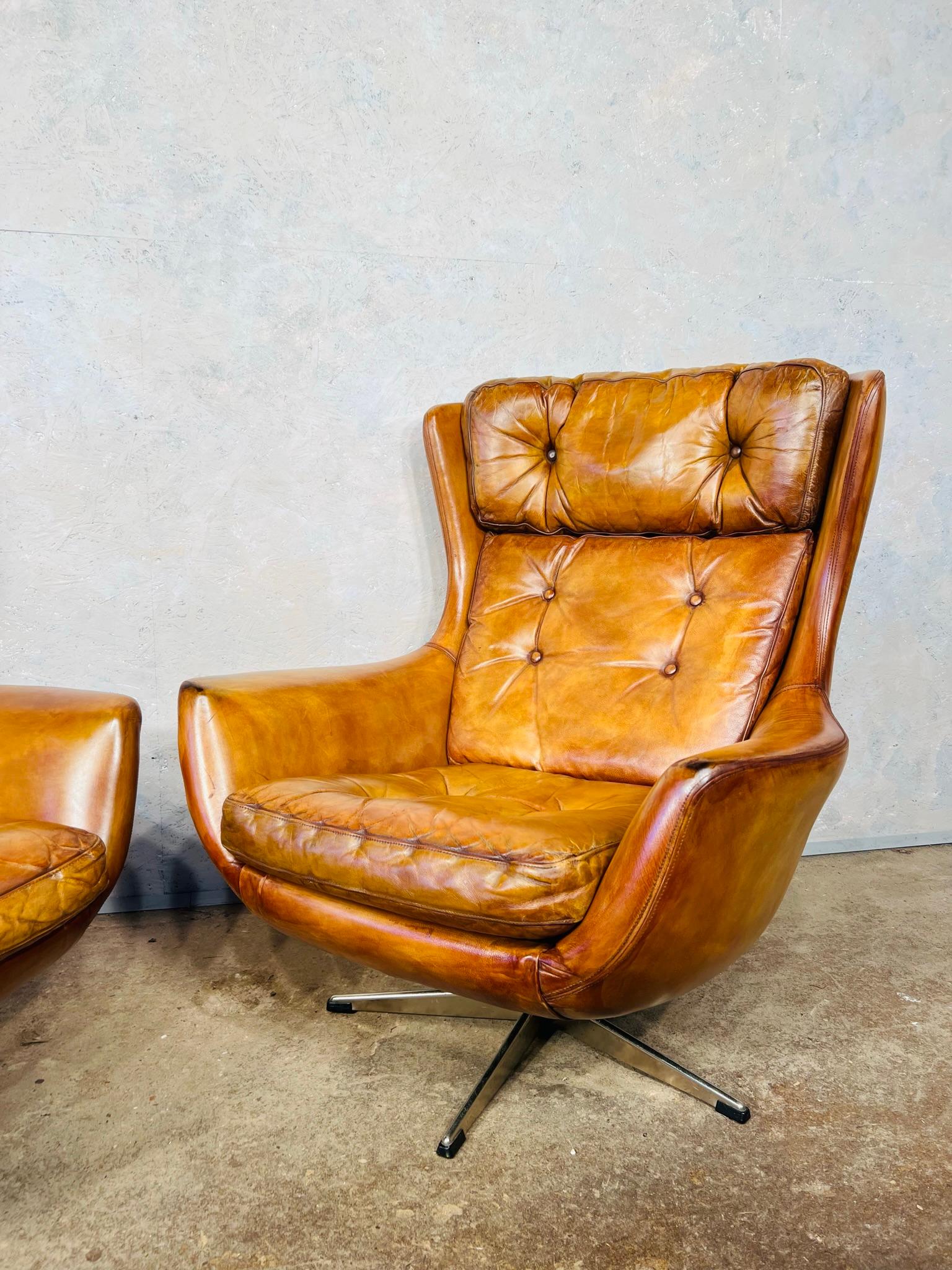 Stunning Pair of Danish Swivel Armchairs Tan Mid Century 1970s Retro #657 4