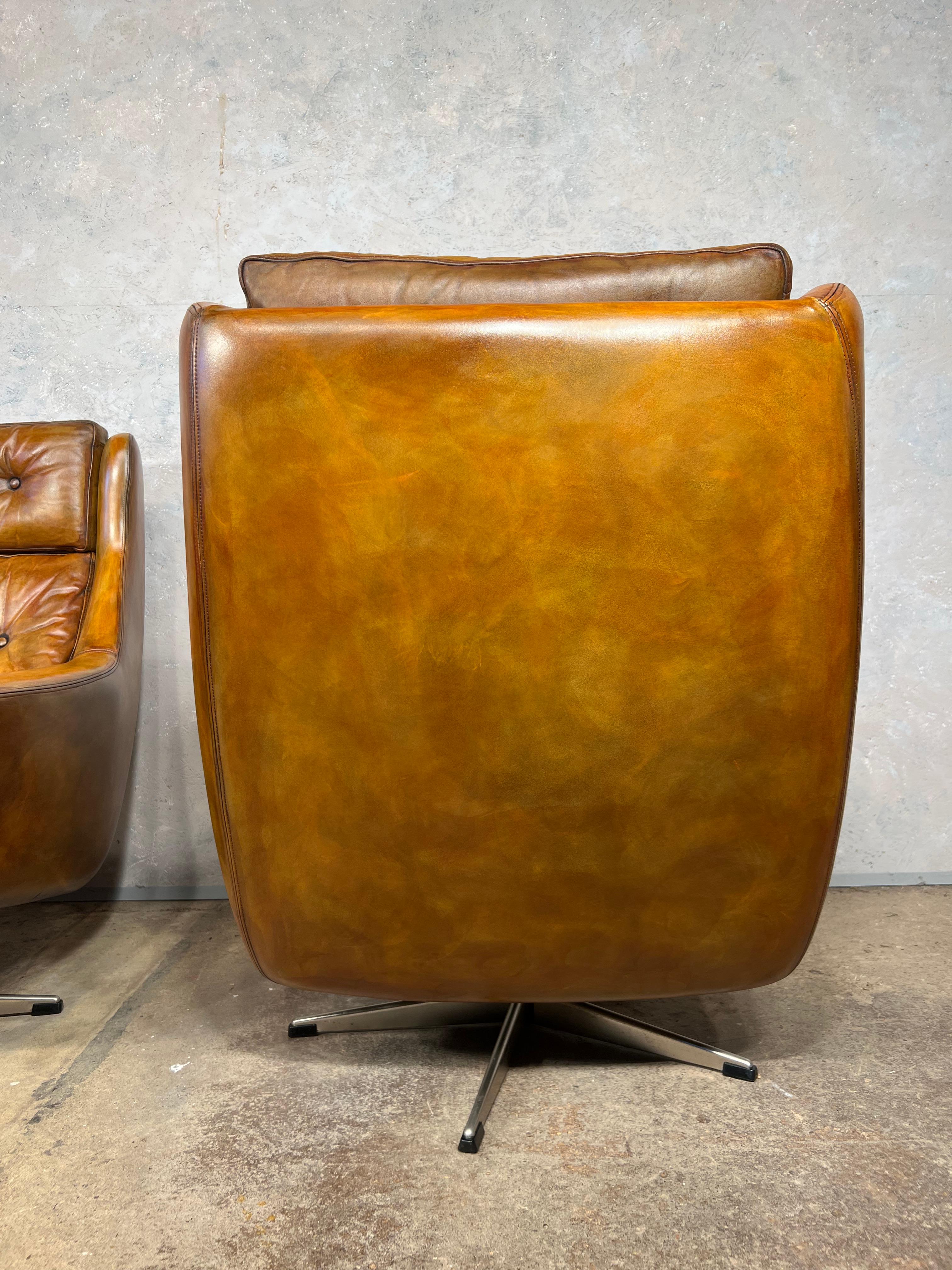 Stunning Pair of Danish Swivel Armchairs Tan Mid Century 1970s Retro #531 2