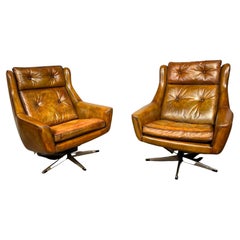 Stunning Pair of Danish Swivel Armchairs Tan Mid Century 1970s Vintage #531