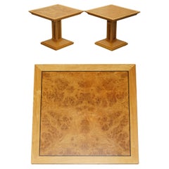 STUNNiNG PAIR OF DAVID LINLEY BURR WALNUT HEIGHT ADJUSTABLE TABLES