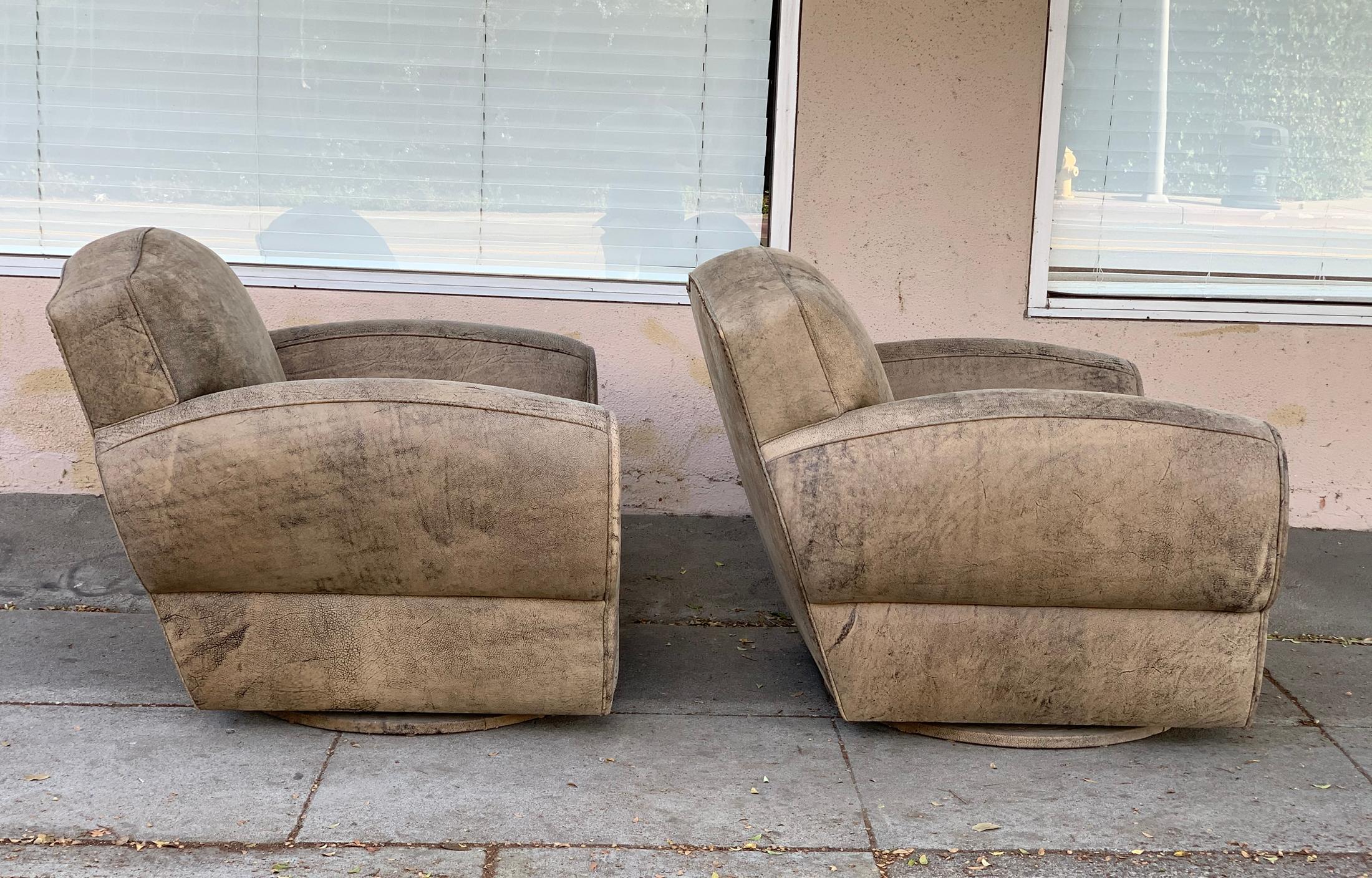 Mid-Century Modern Stunning Pair of Deco Style Armchairs Upholstered in Elephant Print Leather